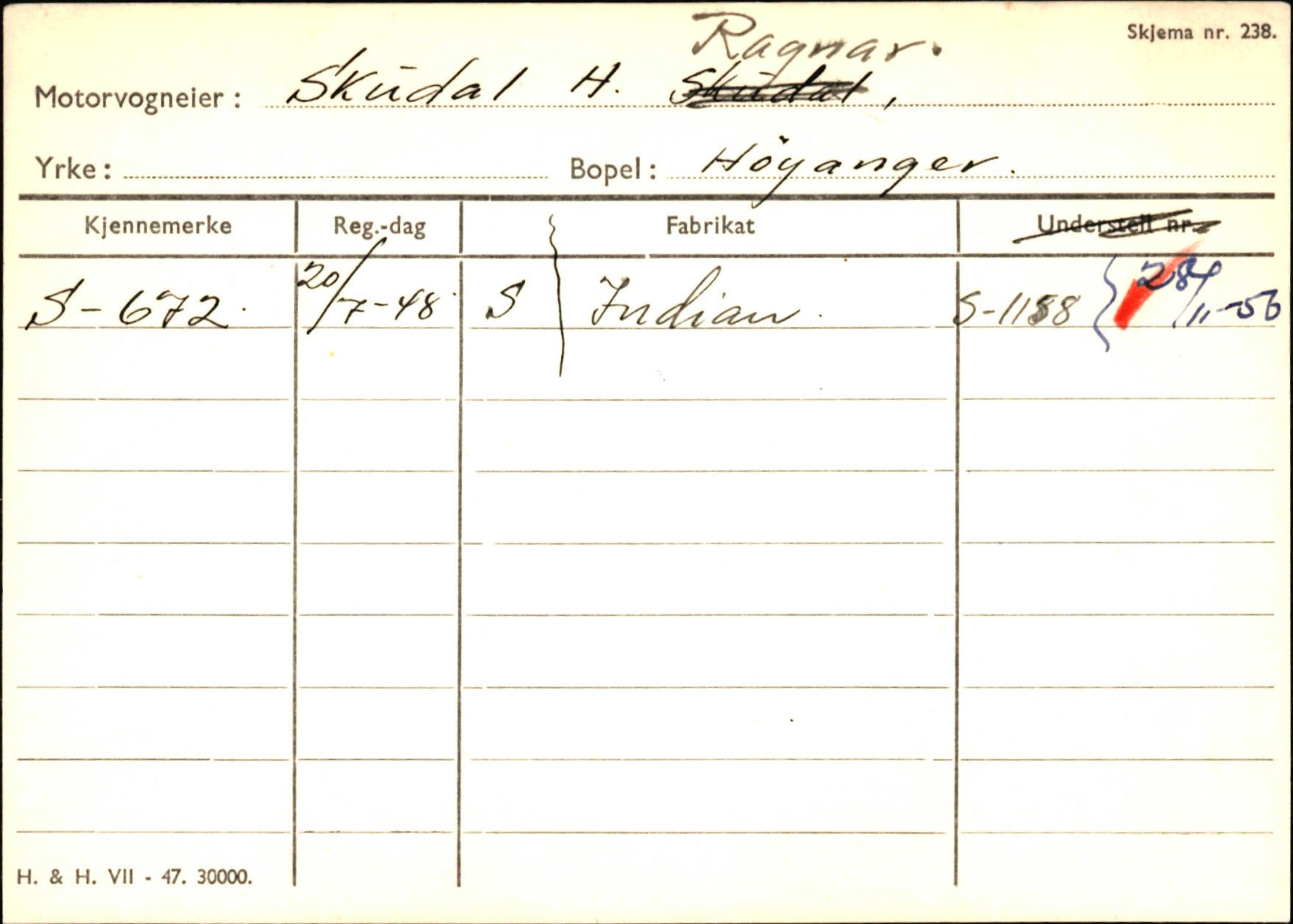 Statens vegvesen, Sogn og Fjordane vegkontor, AV/SAB-A-5301/4/F/L0131: Eigarregister Høyanger P-Å. Stryn S-Å, 1945-1975, p. 254