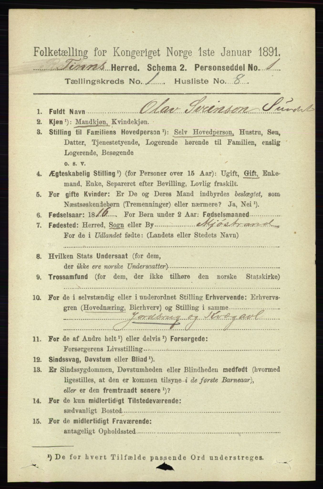 RA, 1891 census for 0826 Tinn, 1891, p. 83