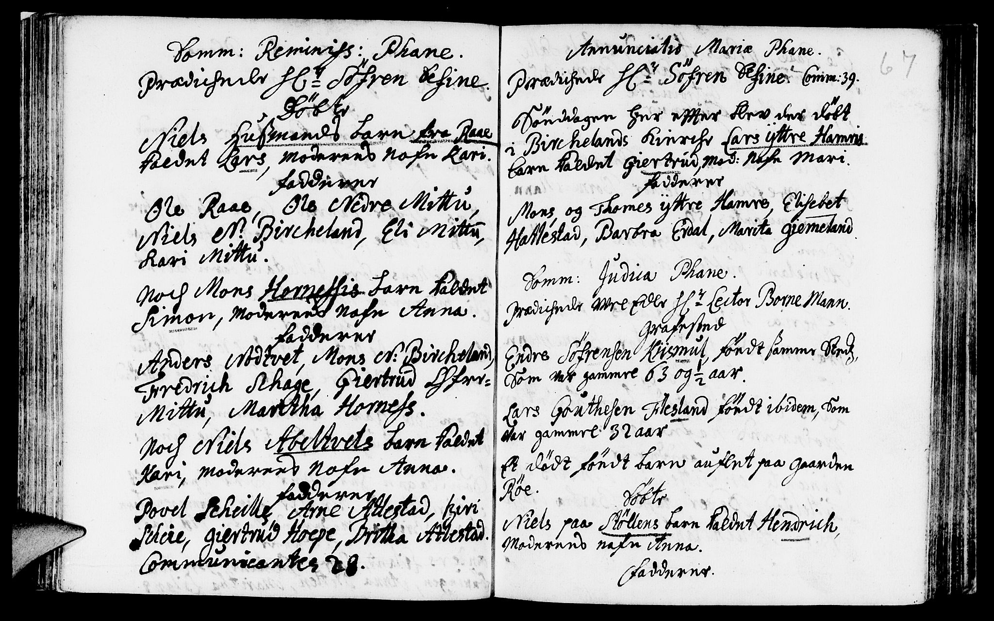 Fana Sokneprestembete, AV/SAB-A-75101/H/Haa/Haaa/L0001: Parish register (official) no. A 1, 1712-1719, p. 67