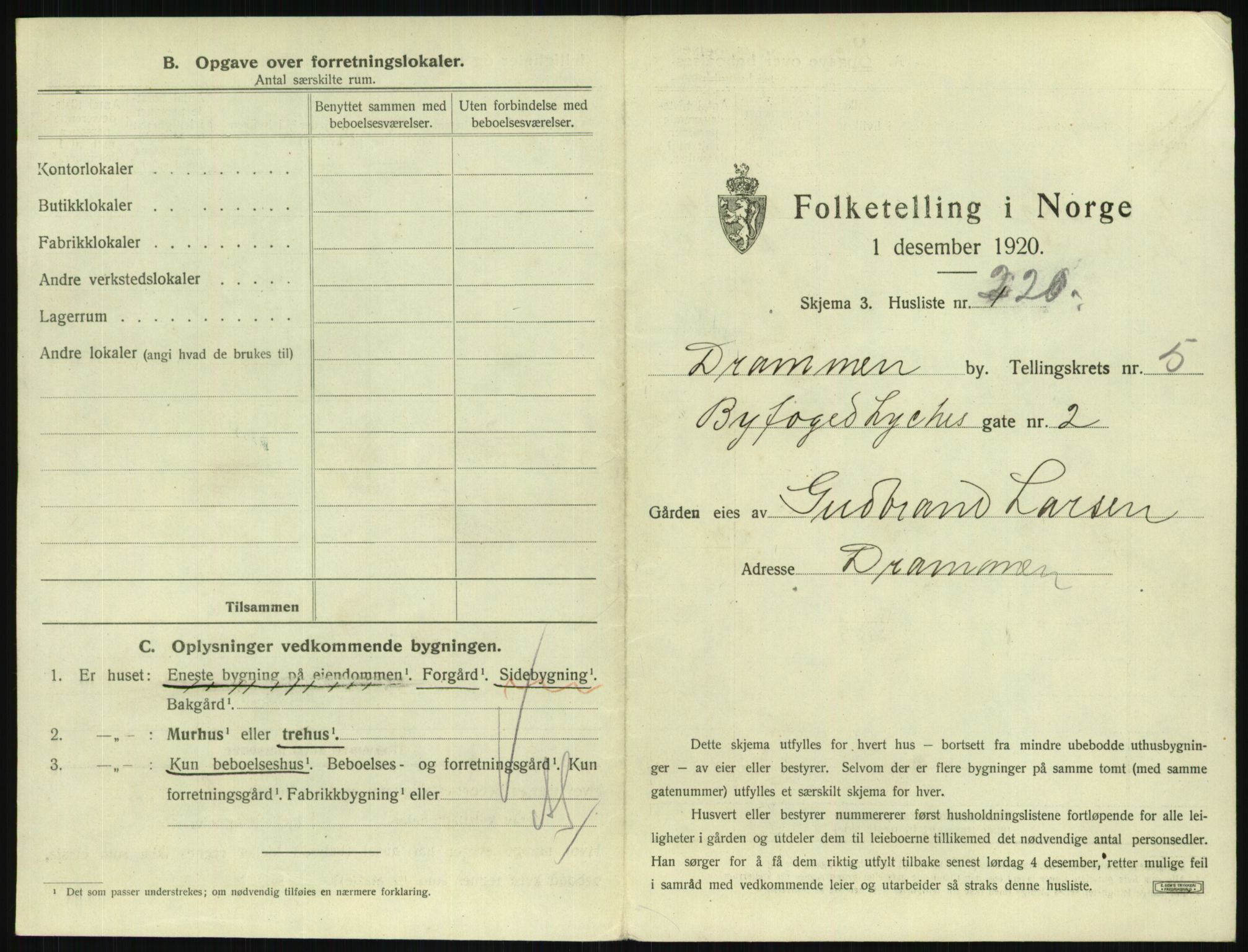 SAKO, 1920 census for Drammen, 1920, p. 2652