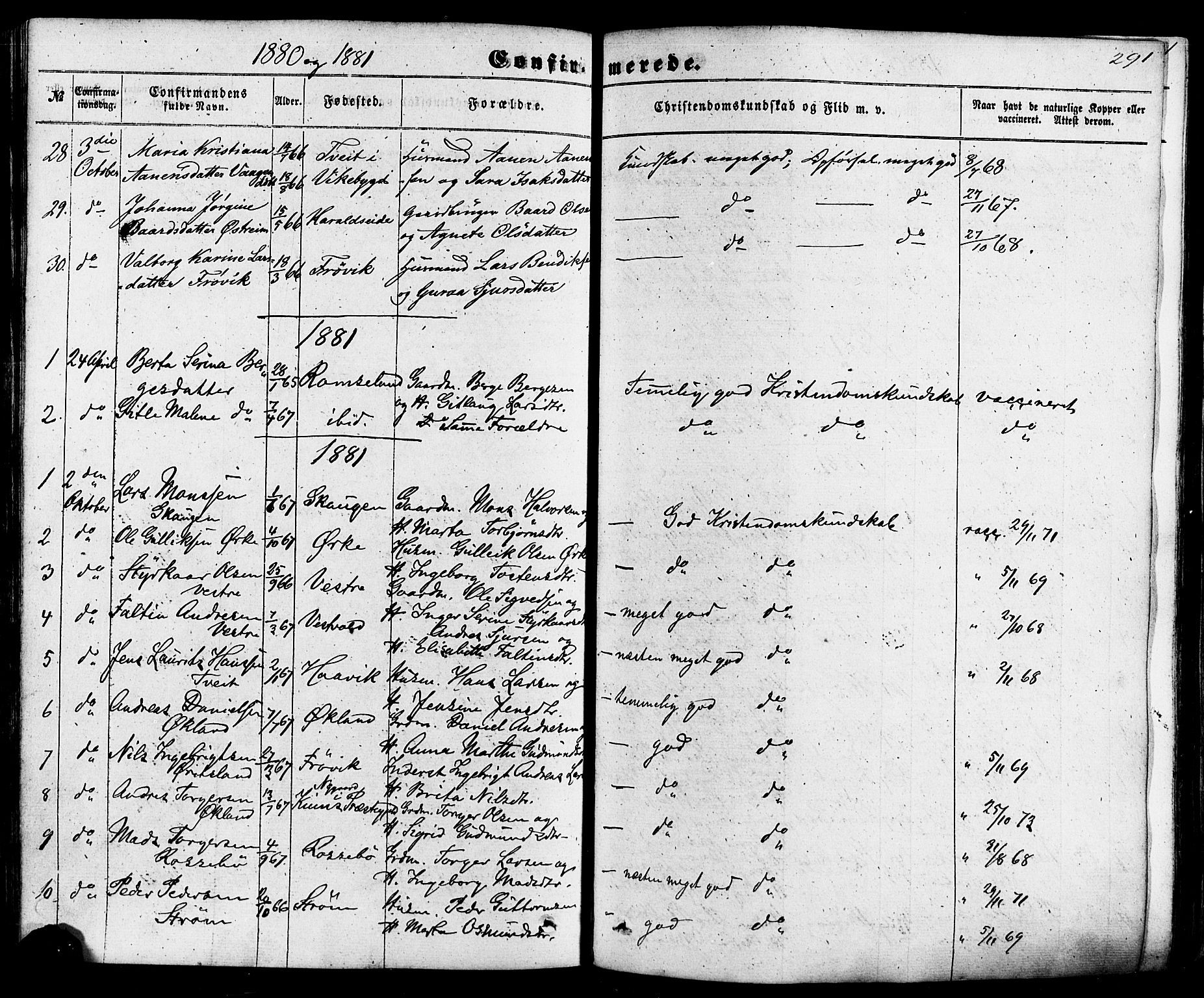 Skjold sokneprestkontor, AV/SAST-A-101847/H/Ha/Haa/L0008: Parish register (official) no. A 8, 1856-1882, p. 291