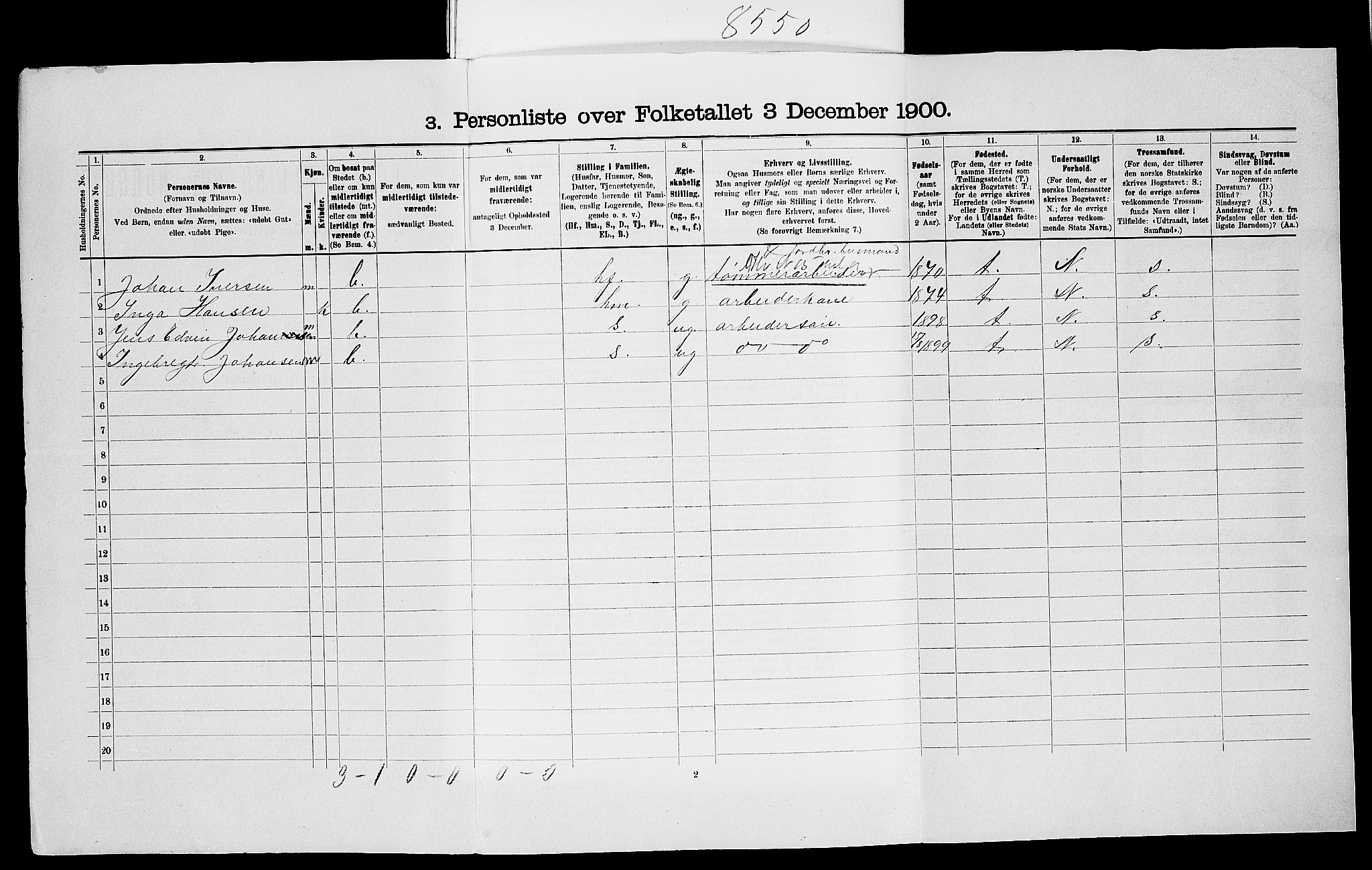 SAO, 1900 census for Aremark, 1900