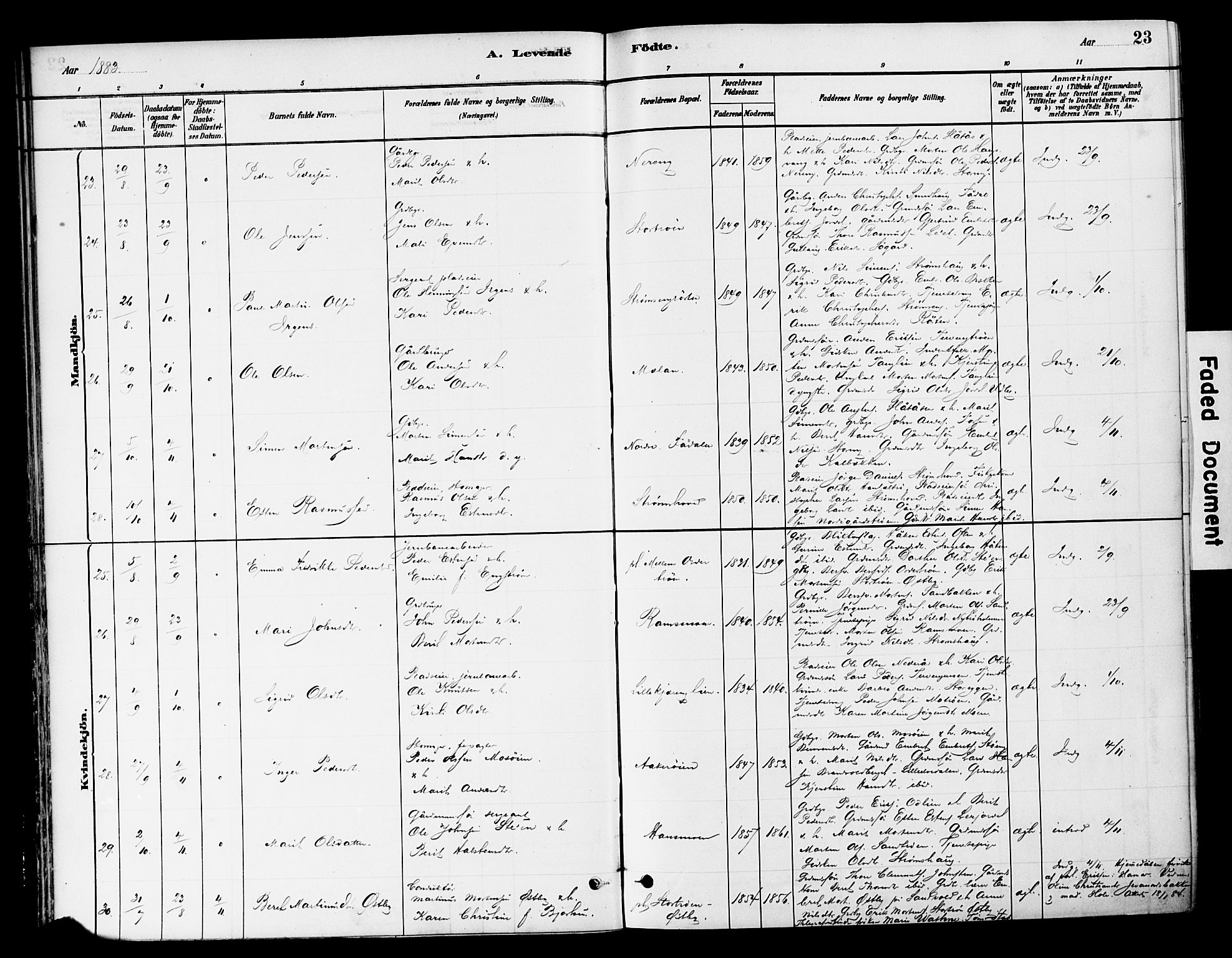 Tynset prestekontor, SAH/PREST-058/H/Ha/Haa/L0022: Parish register (official) no. 22, 1880-1899, p. 23