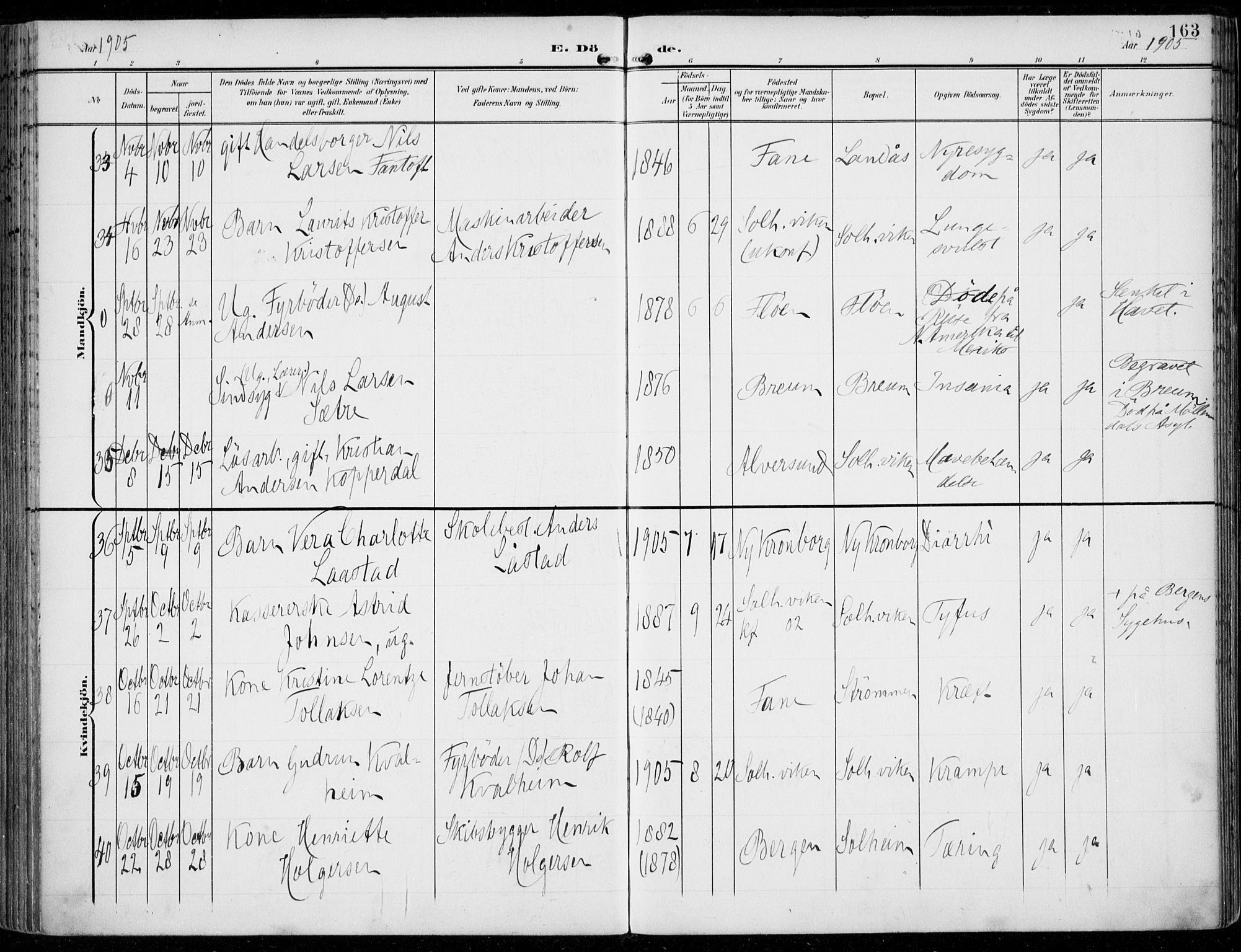 Årstad Sokneprestembete, AV/SAB-A-79301/H/Haa/L0009: Parish register (official) no. C 1, 1902-1918, p. 163