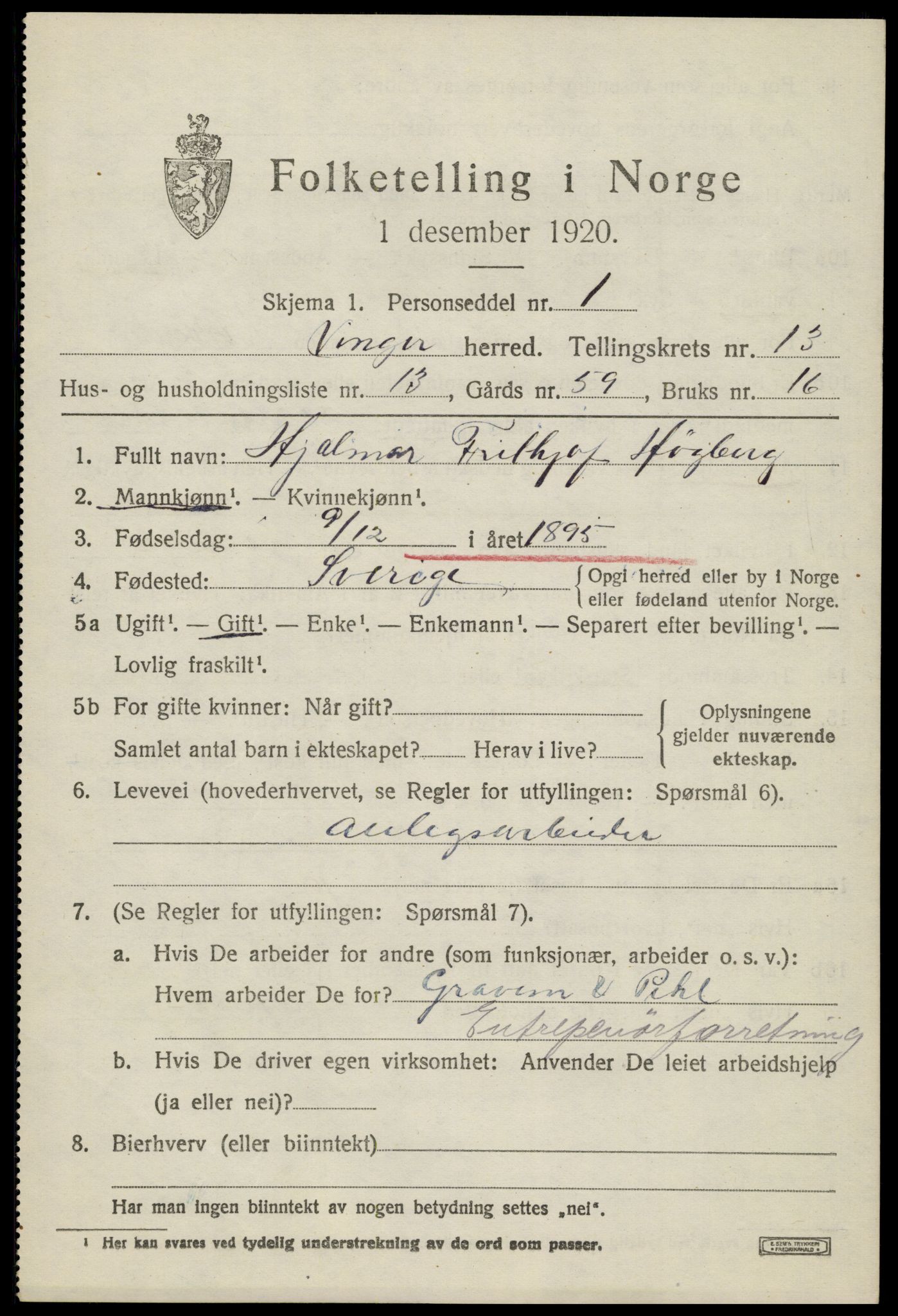 SAH, 1920 census for Vinger, 1920, p. 11220