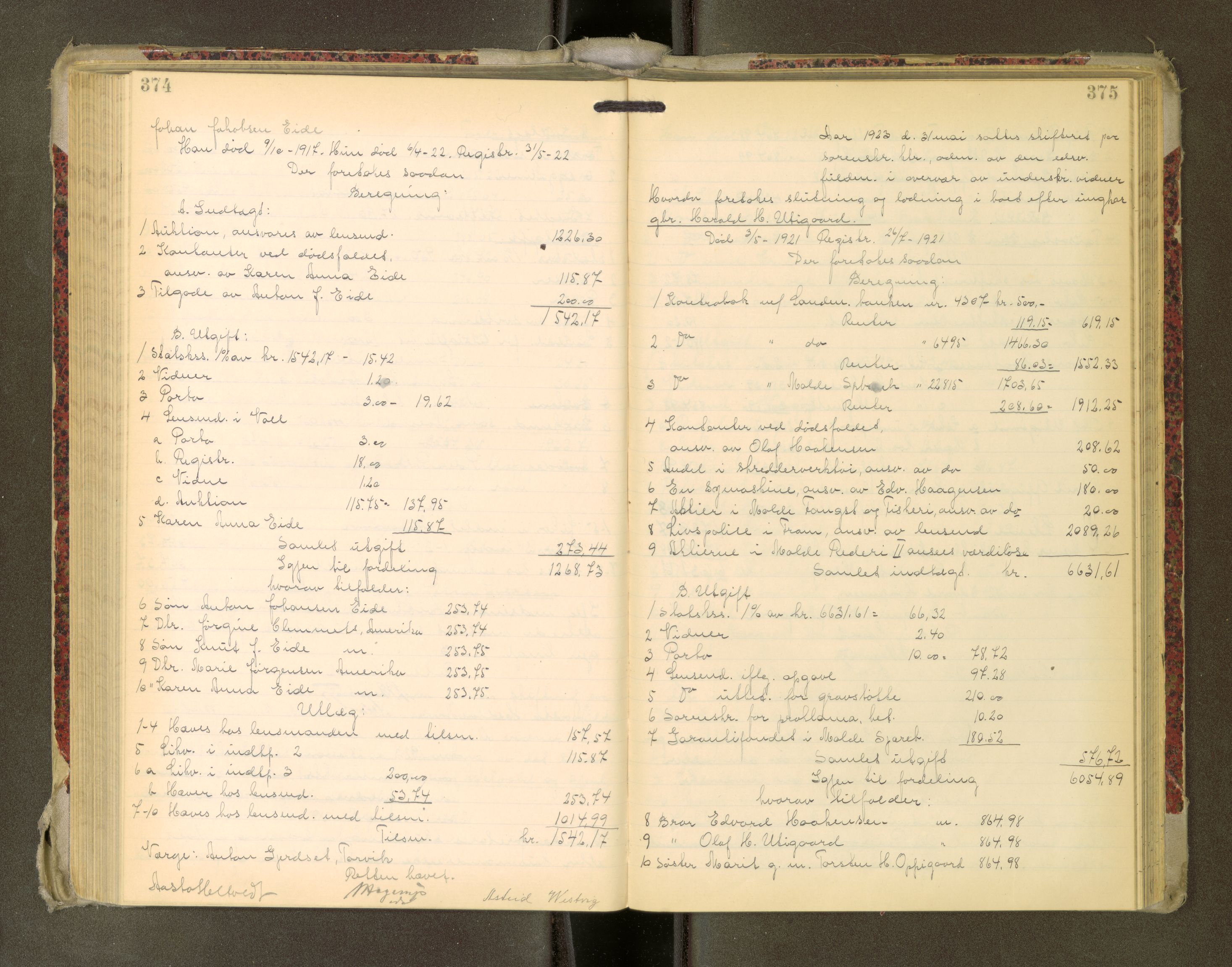 Romsdal sorenskriveri, AV/SAT-A-4149/1/3/3A/L0022: Skifteutlodnings Protokoll, 1920-1924, p. 374-375