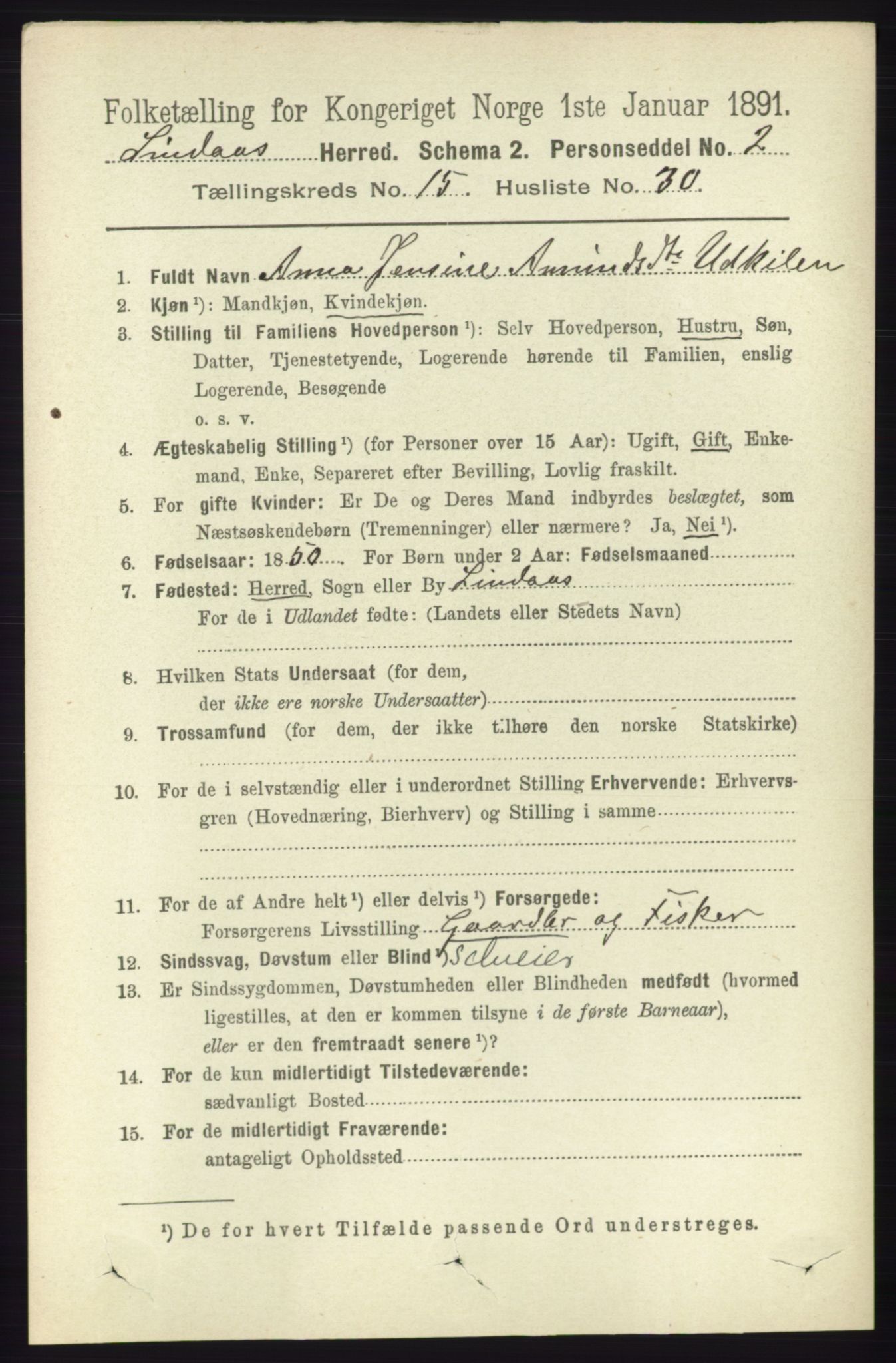 RA, 1891 census for 1263 Lindås, 1891, p. 5456