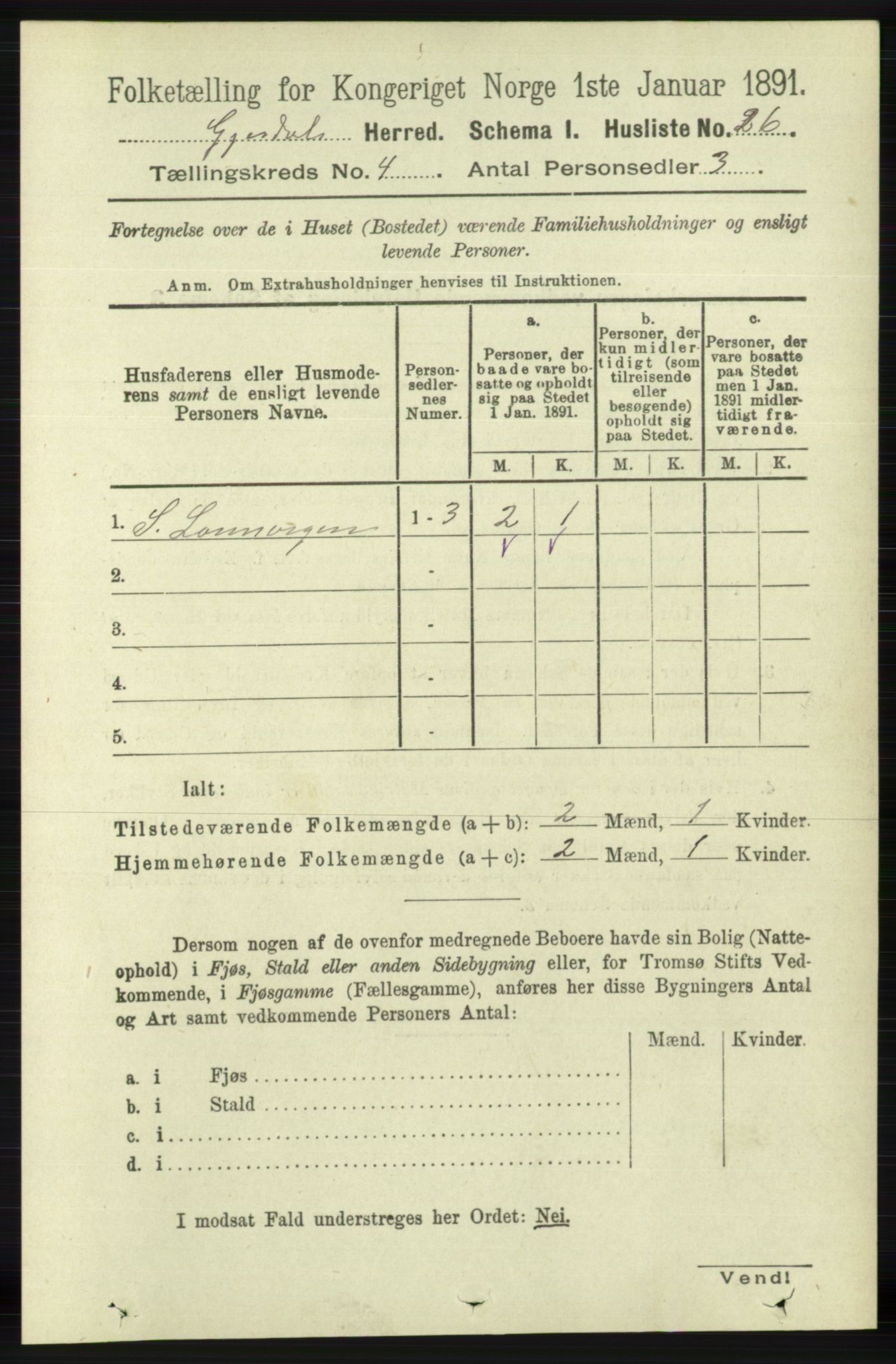 RA, 1891 census for 1122 Gjesdal, 1891, p. 1165