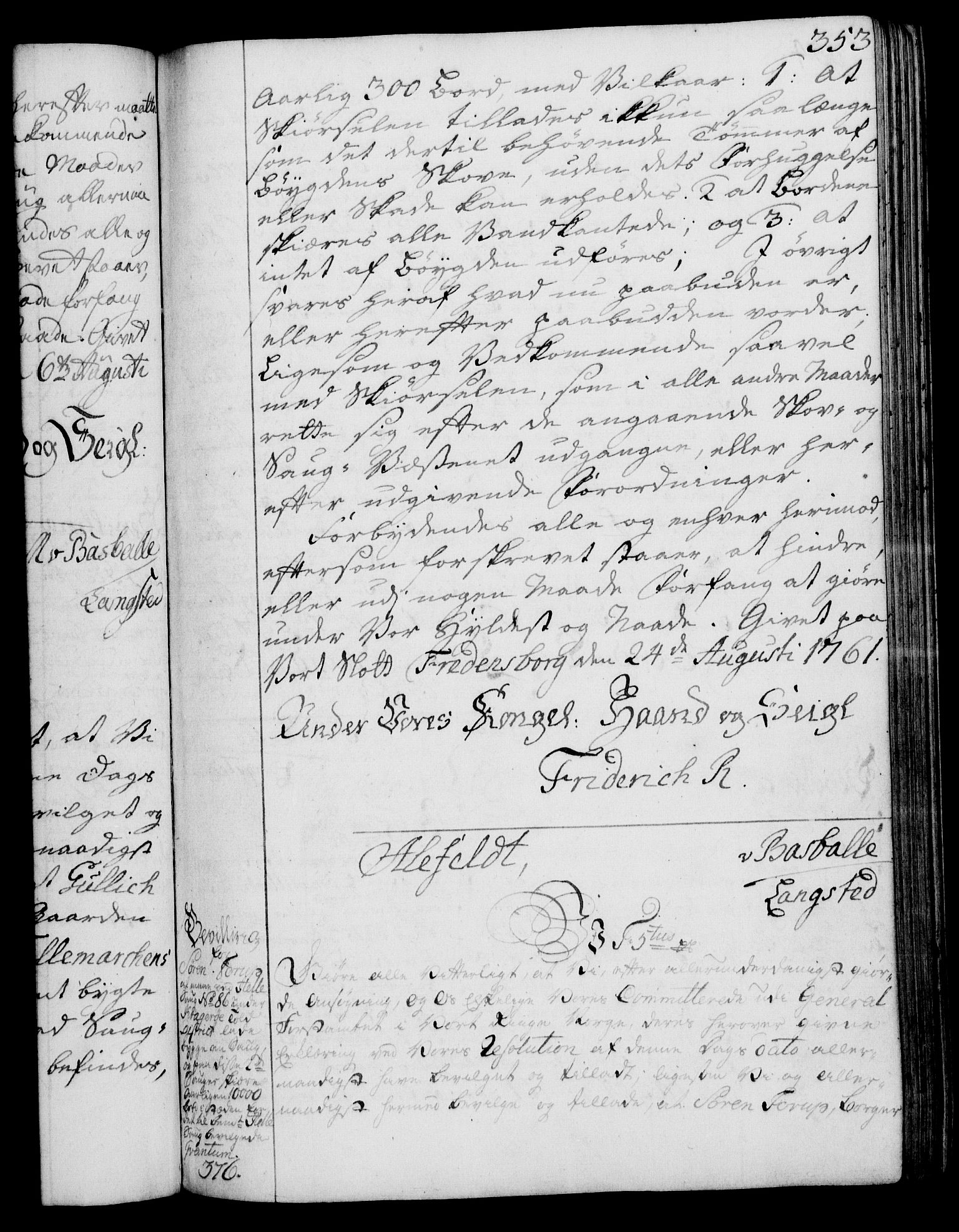 Rentekammeret, Kammerkanselliet, AV/RA-EA-3111/G/Gg/Gga/L0007: Norsk ekspedisjonsprotokoll med register (merket RK 53.7), 1759-1768, p. 353