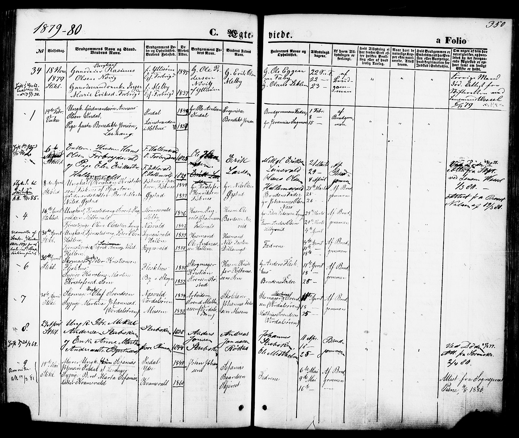 Ministerialprotokoller, klokkerbøker og fødselsregistre - Nord-Trøndelag, SAT/A-1458/723/L0242: Parish register (official) no. 723A11, 1870-1880, p. 350