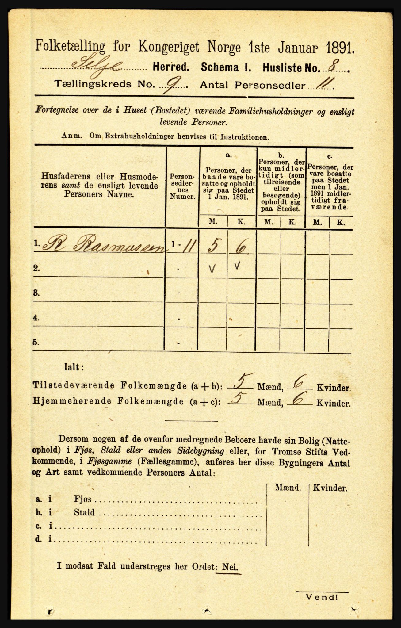 RA, 1891 census for 1441 Selje, 1891, p. 2655