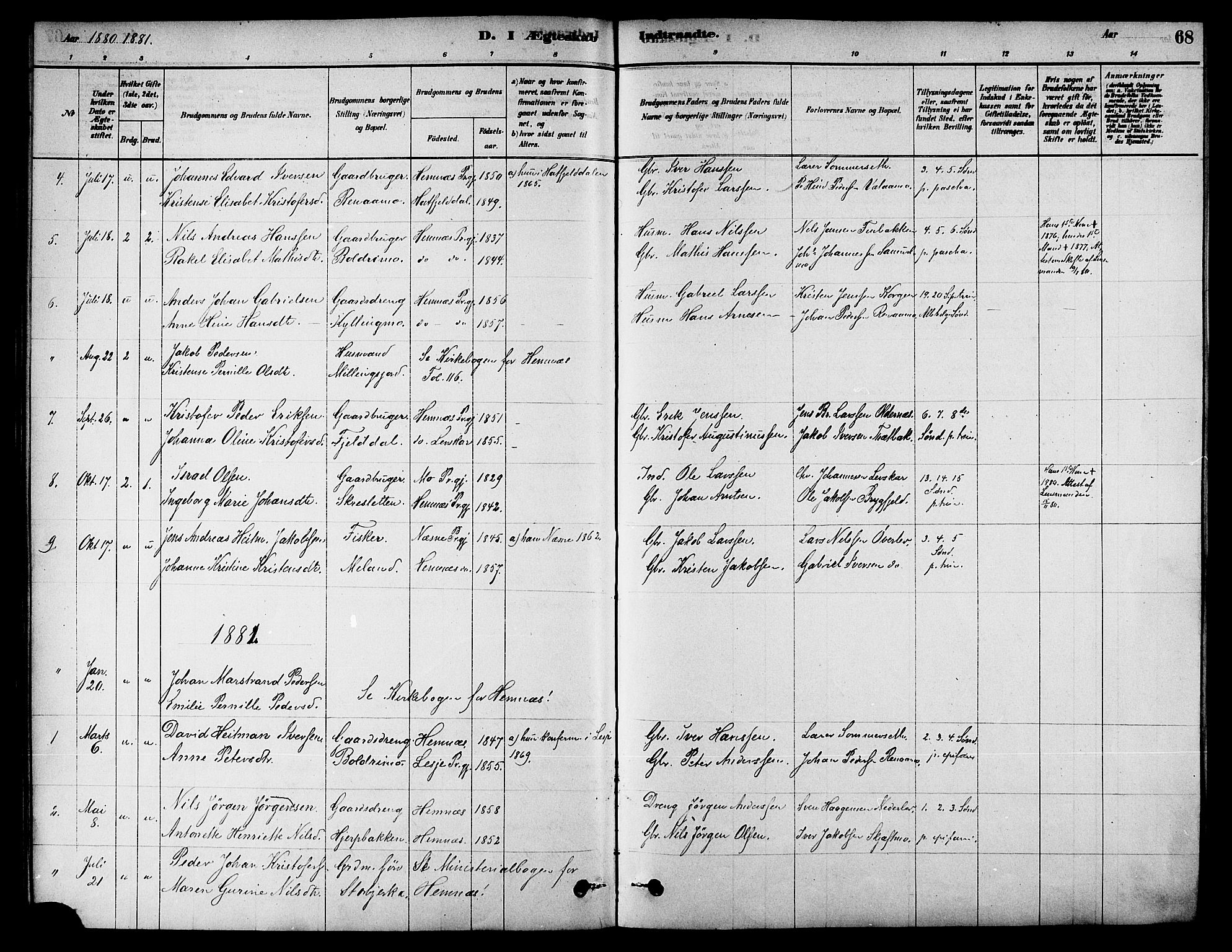 Ministerialprotokoller, klokkerbøker og fødselsregistre - Nordland, AV/SAT-A-1459/826/L0379: Parish register (official) no. 826A02, 1878-1895, p. 68