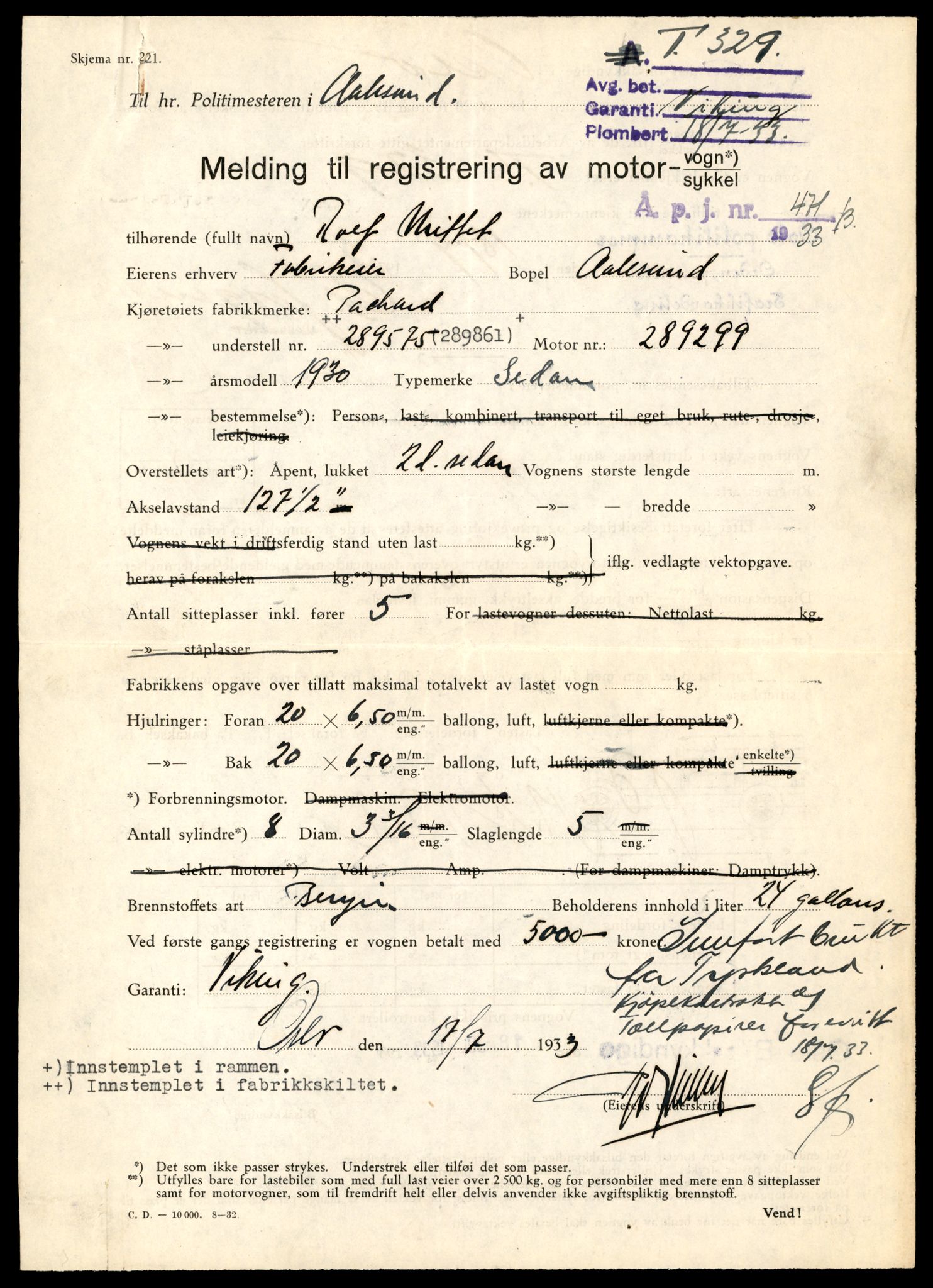 Møre og Romsdal vegkontor - Ålesund trafikkstasjon, AV/SAT-A-4099/F/Fe/L0019: Registreringskort for kjøretøy T 10228 - T 10350, 1927-1998, p. 2465