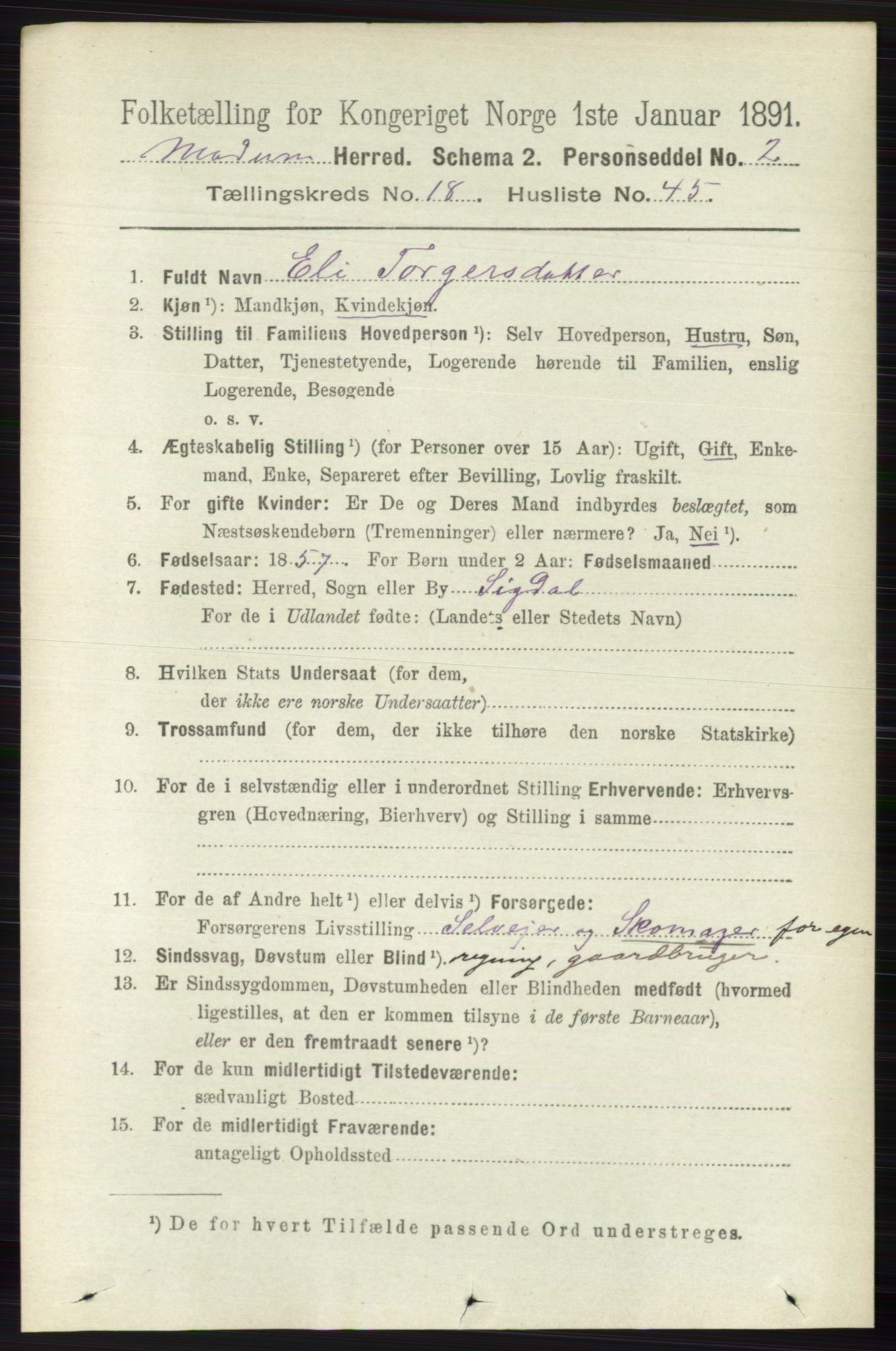 RA, 1891 census for 0623 Modum, 1891, p. 7481
