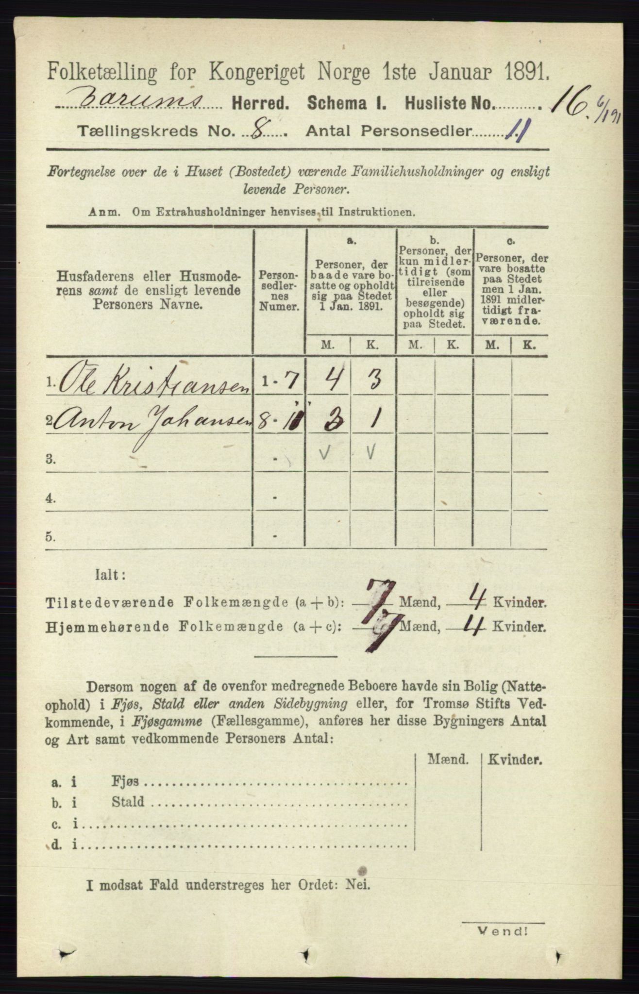 RA, 1891 census for 0219 Bærum, 1891, p. 4456