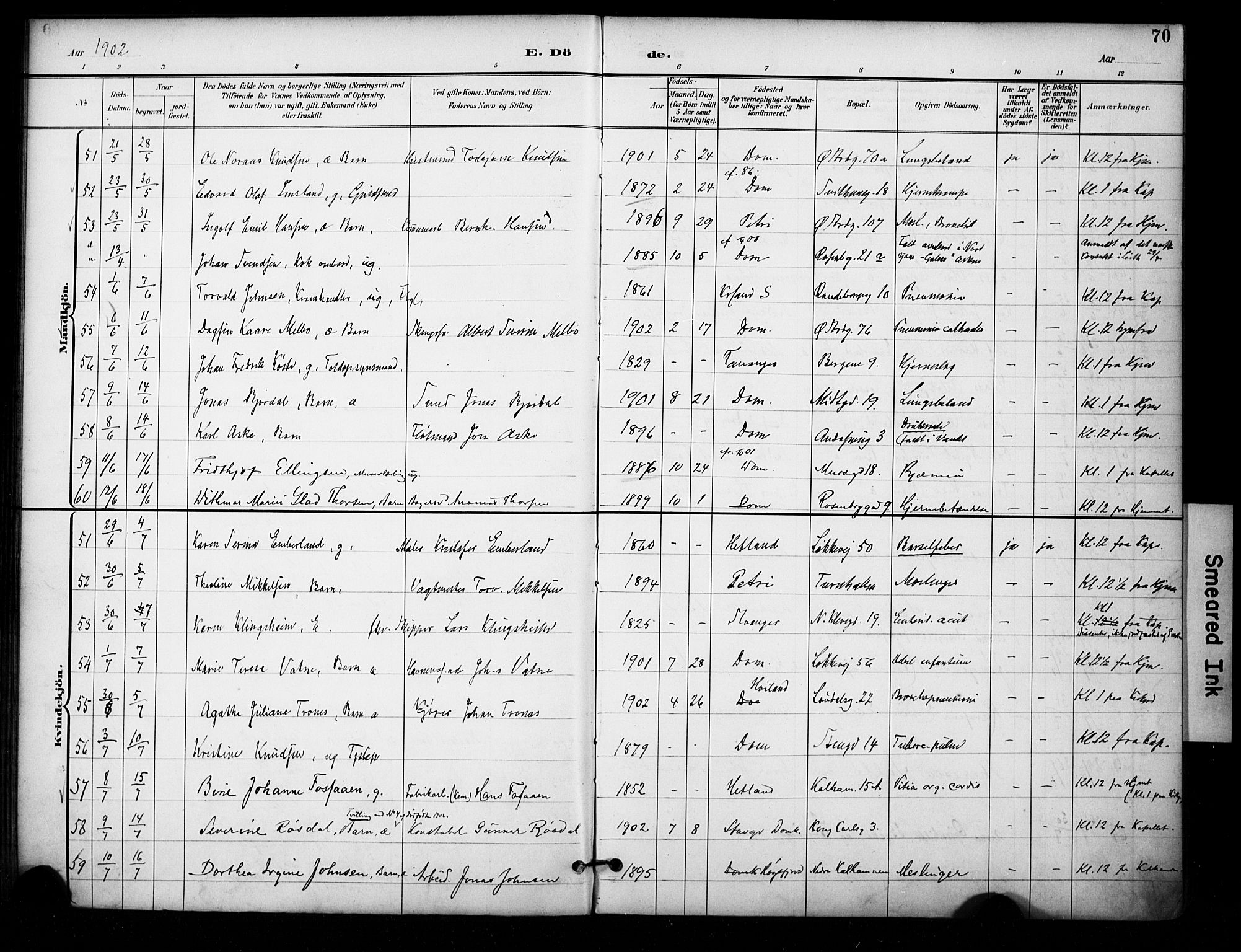 Domkirken sokneprestkontor, AV/SAST-A-101812/001/30/30BA/L0032: Parish register (official) no. A 31, 1896-1917, p. 70
