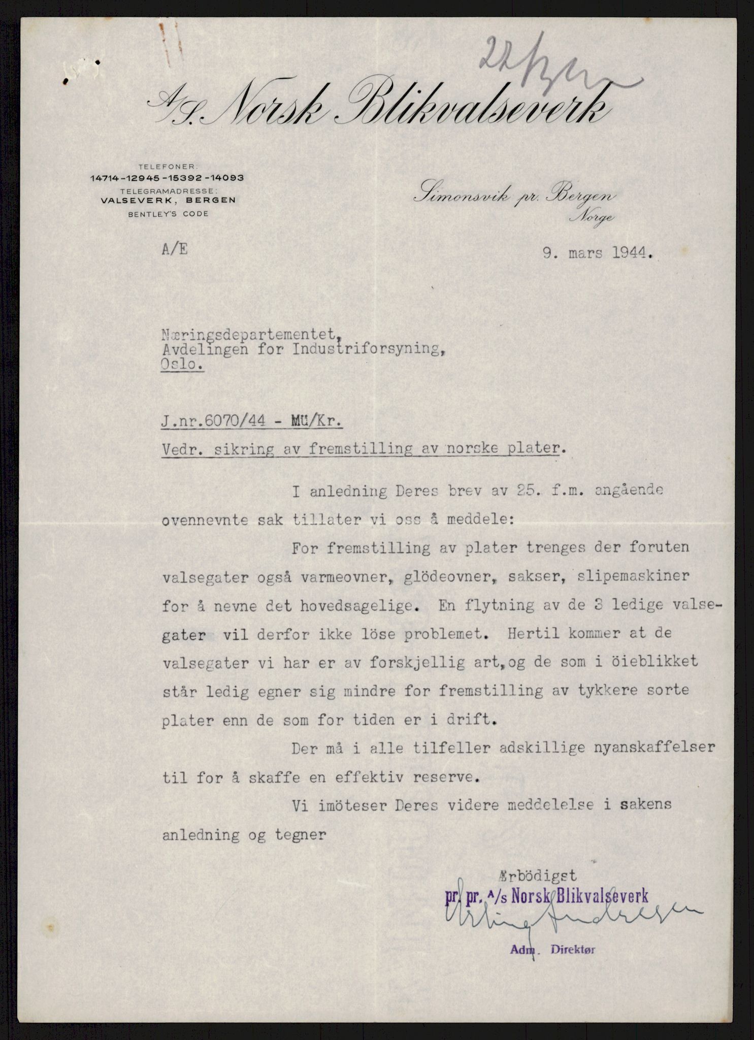 Direktoratet for industriforsyning, Sekretariatet, AV/RA-S-4153/D/Df/L0055: 9. Metallkontoret, 1940-1945, p. 177