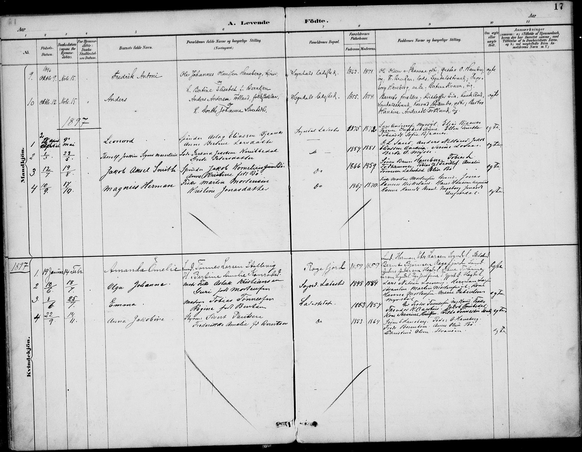 Sokndal sokneprestkontor, AV/SAST-A-101808: Parish register (official) no. A 12, 1887-1927, p. 17