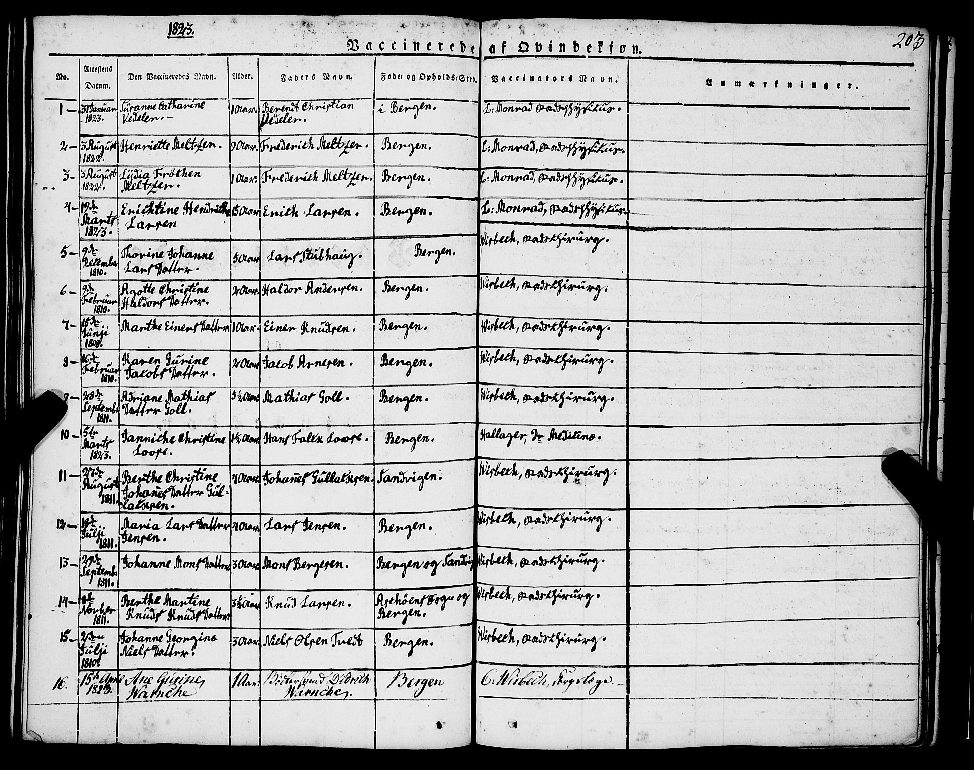 Korskirken sokneprestembete, AV/SAB-A-76101/H/Haa/L0050: Parish register (official) no. F 1, 1821-1869, p. 203