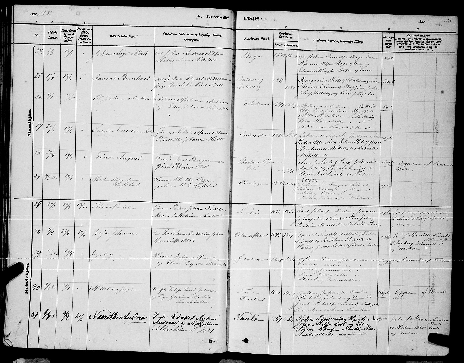 Ministerialprotokoller, klokkerbøker og fødselsregistre - Nordland, AV/SAT-A-1459/834/L0513: Parish register (copy) no. 834C04, 1877-1892, p. 50