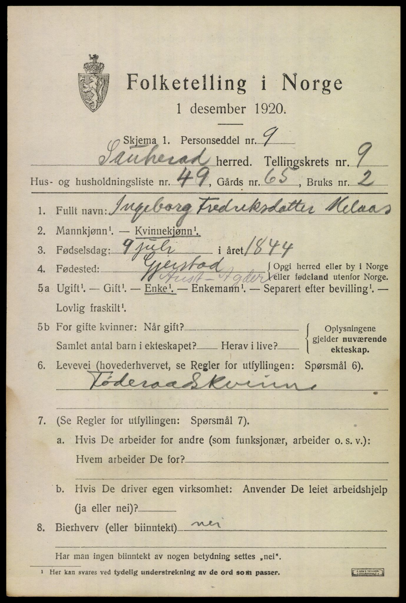 SAKO, 1920 census for Sauherad, 1920, p. 7351