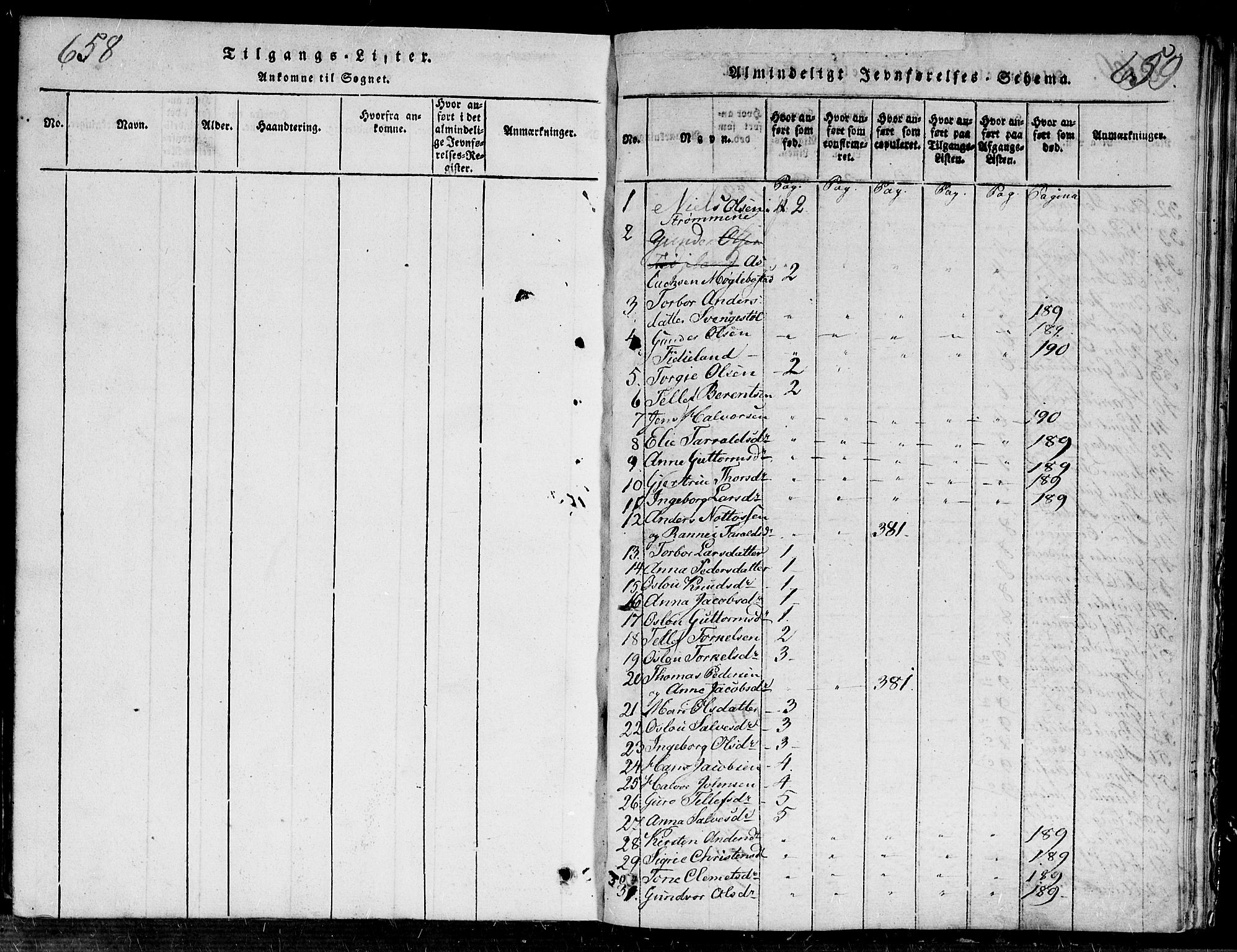 Evje sokneprestkontor, SAK/1111-0008/F/Fa/Faa/L0004: Parish register (official) no. A 4, 1816-1840, p. 658-659