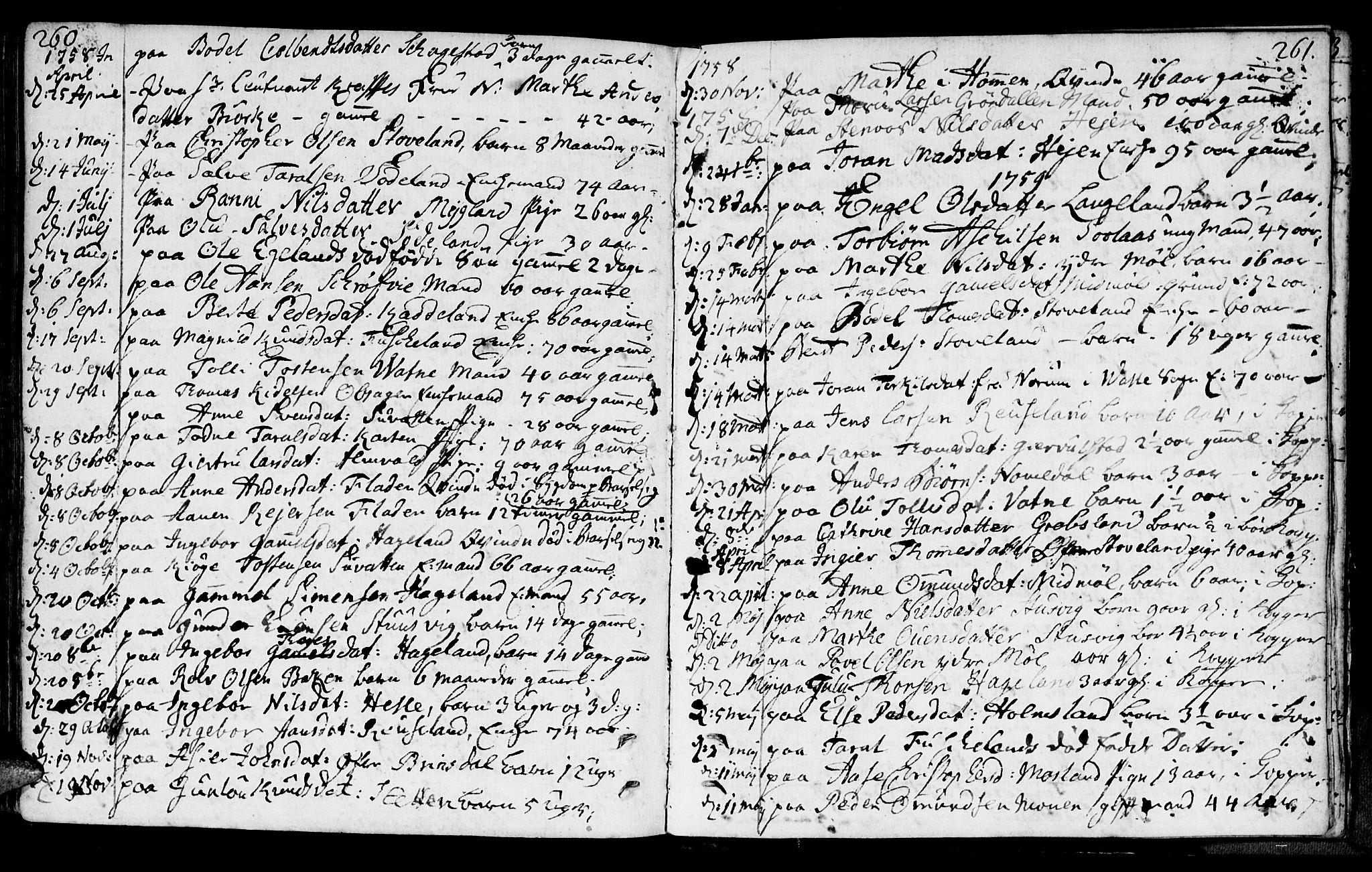 Holum sokneprestkontor, AV/SAK-1111-0022/F/Fa/Faa/L0002: Parish register (official) no. A 2, 1756-1780, p. 260-261