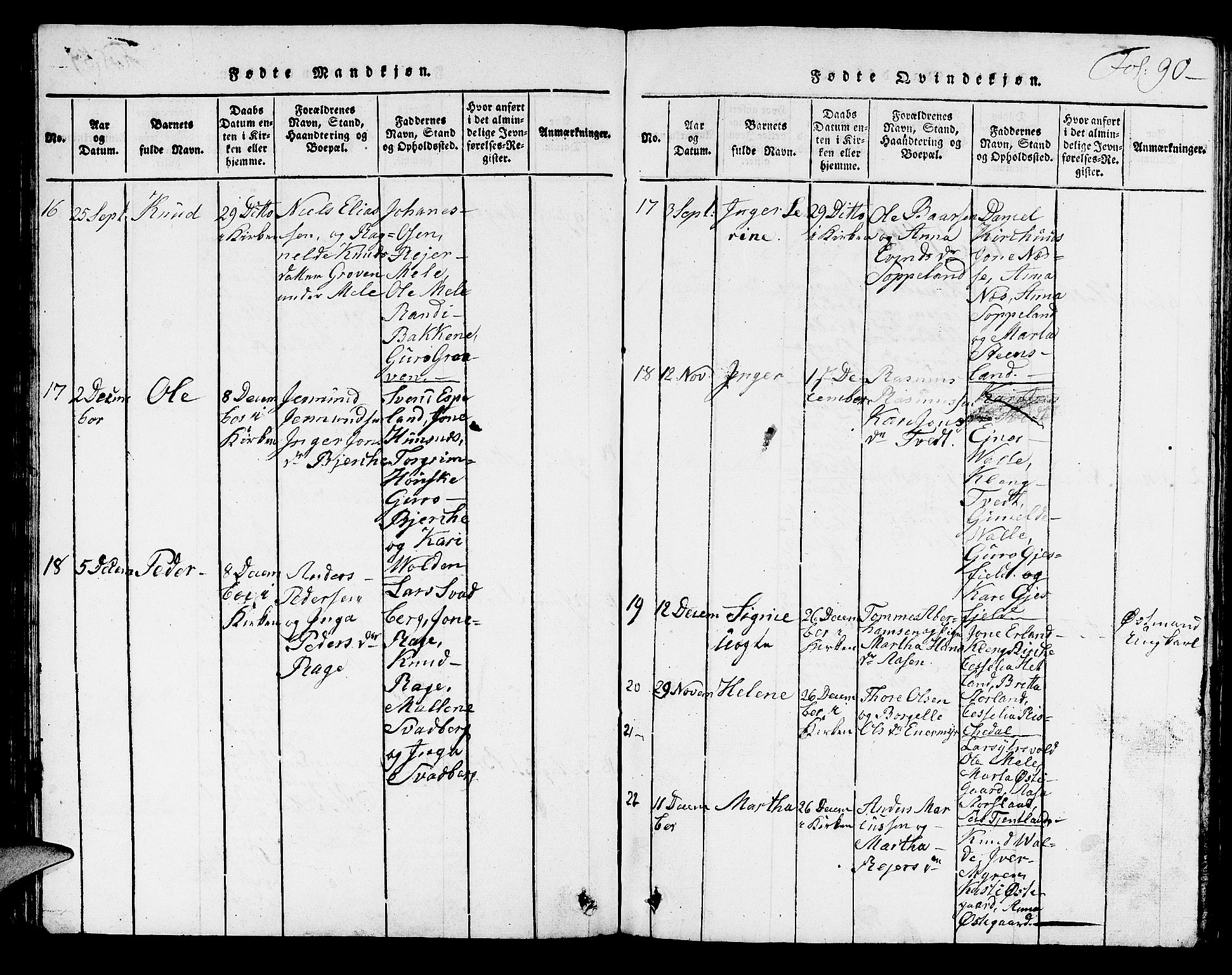 Hjelmeland sokneprestkontor, SAST/A-101843/01/V/L0002: Parish register (copy) no. B 2, 1816-1841, p. 90