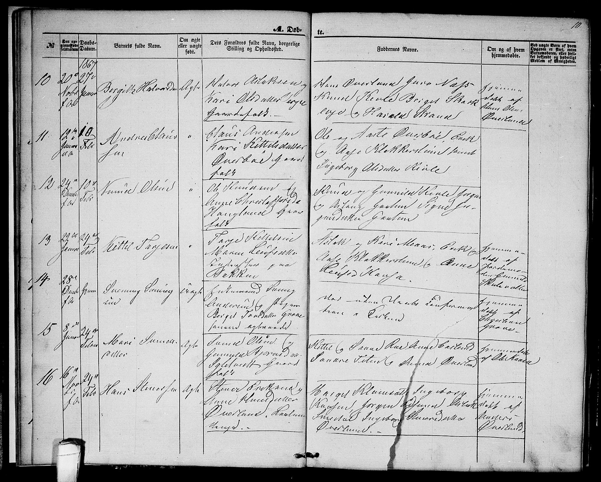 Seljord kirkebøker, SAKO/A-20/G/Ga/L0003: Parish register (copy) no. I 3, 1866-1873, p. 10