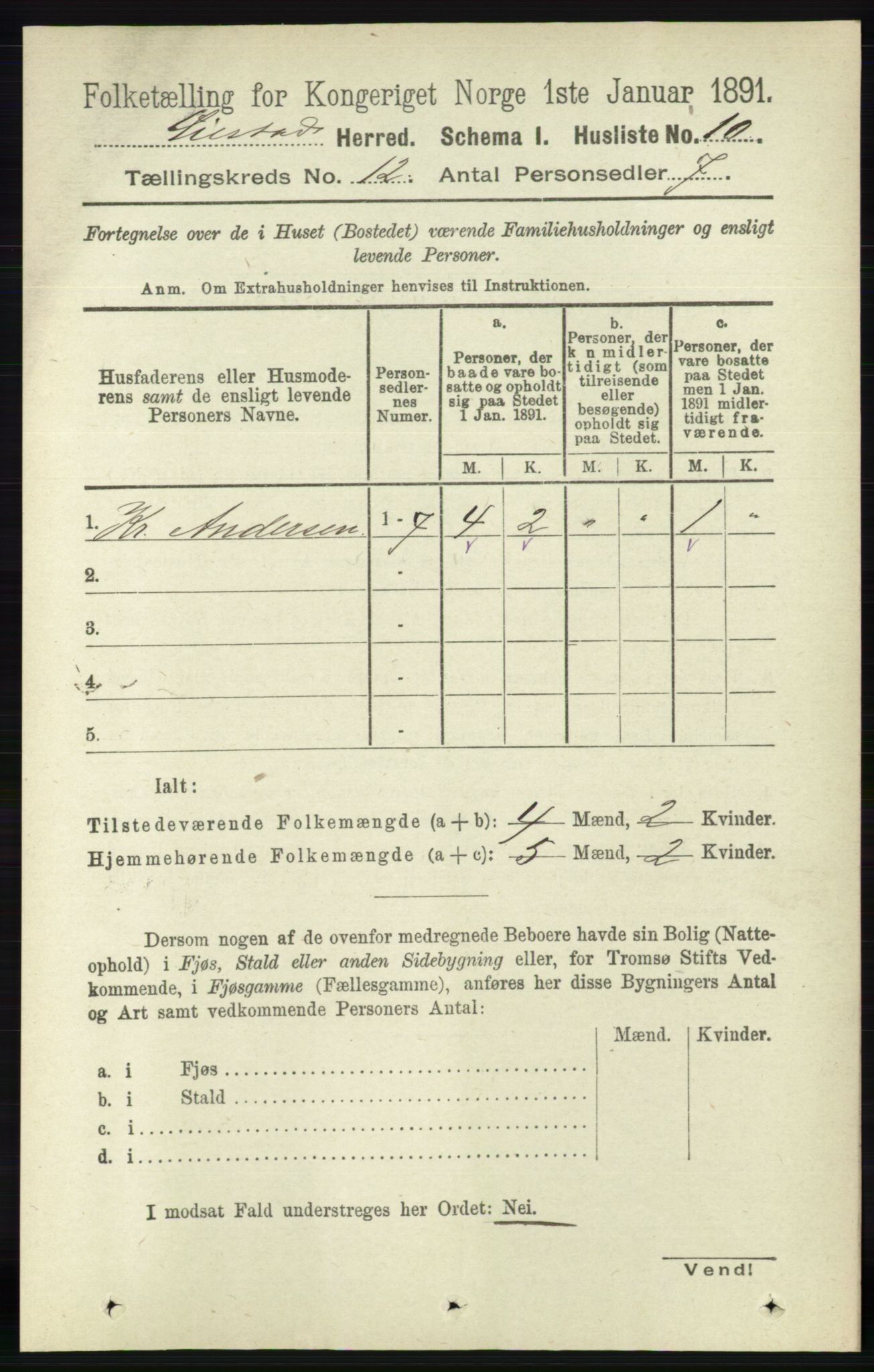 RA, 1891 census for 0920 Øyestad, 1891, p. 5373