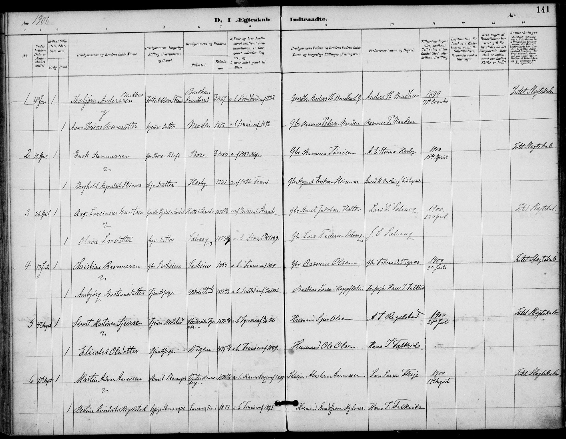 Finnøy sokneprestkontor, SAST/A-101825/H/Ha/Haa/L0011: Parish register (official) no. A 11, 1891-1910, p. 141