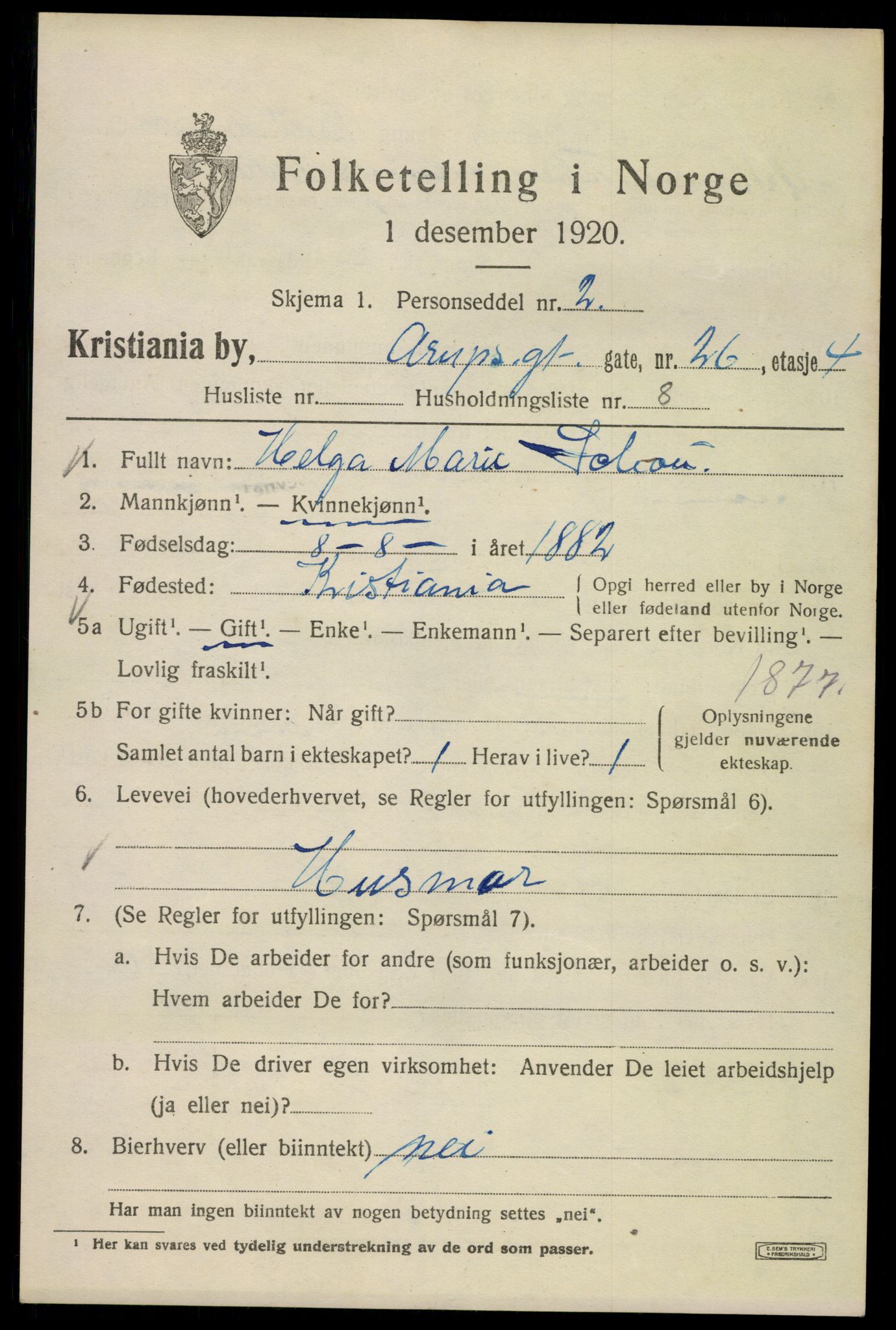 SAO, 1920 census for Kristiania, 1920, p. 146677