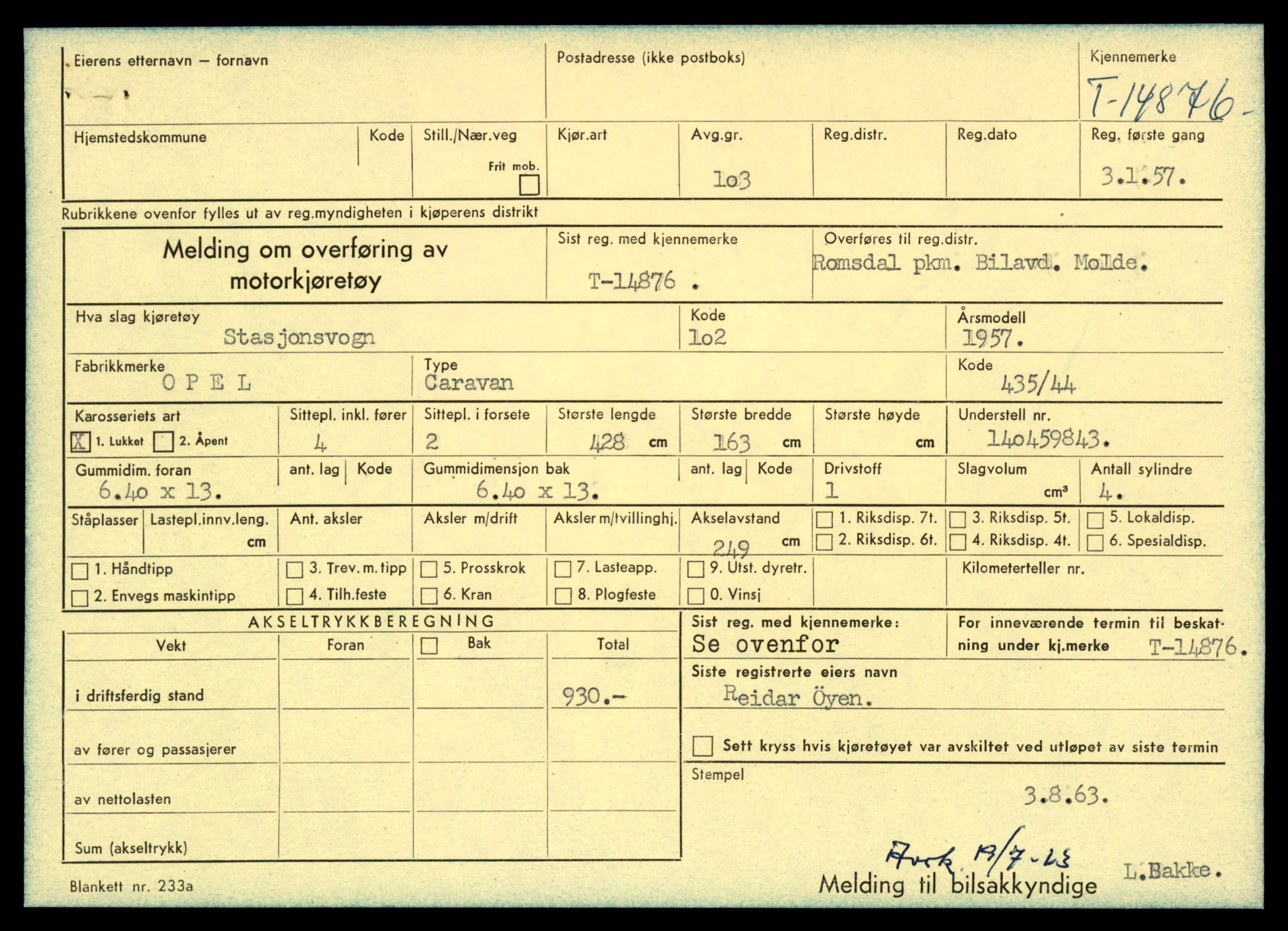 Møre og Romsdal vegkontor - Ålesund trafikkstasjon, AV/SAT-A-4099/F/Fe/L0049: Registreringskort for kjøretøy T 14864 - T 18613, 1927-1998, p. 319