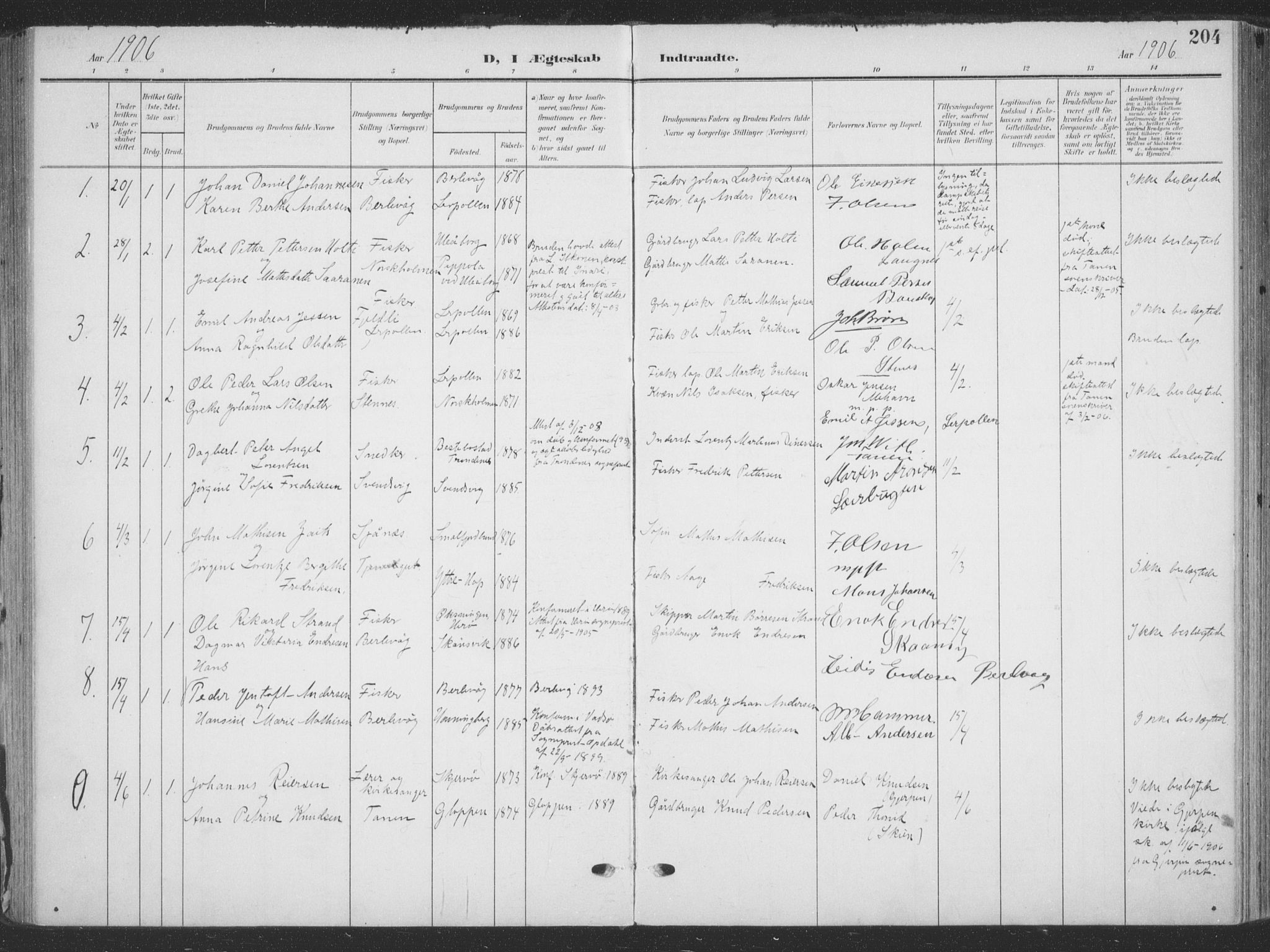 Tana sokneprestkontor, SATØ/S-1334/H/Ha/L0007kirke: Parish register (official) no. 7, 1904-1918, p. 204