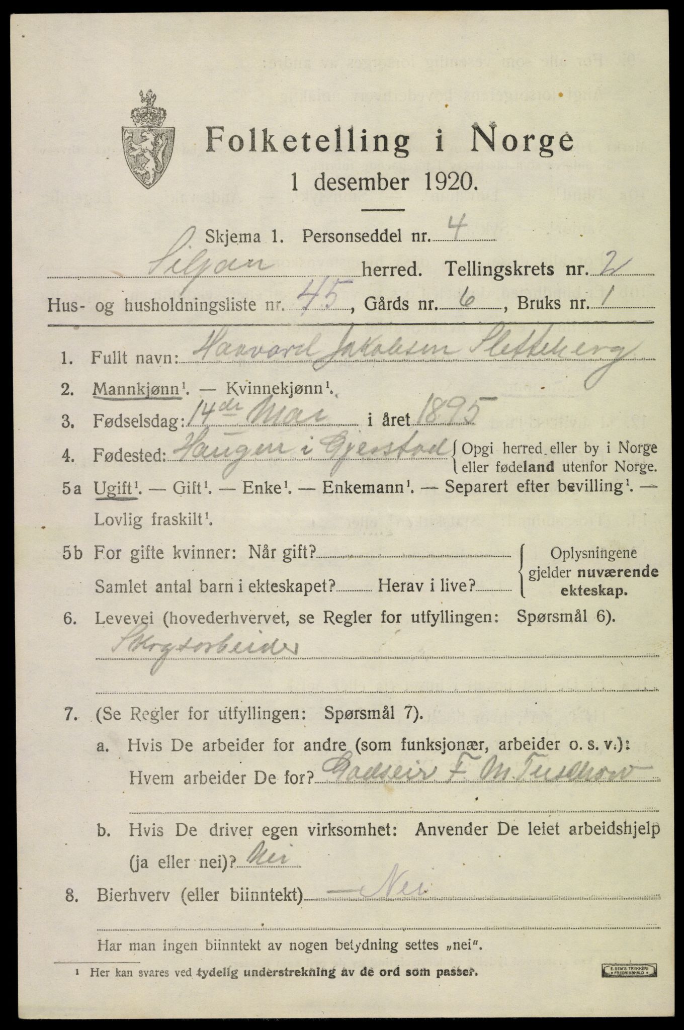 SAKO, 1920 census for Siljan, 1920, p. 1449