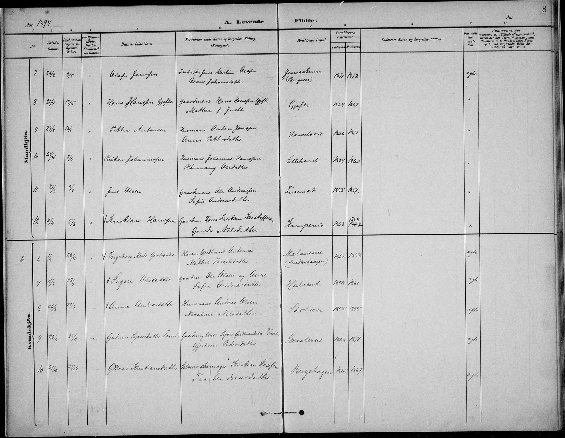 Nordre Land prestekontor, AV/SAH-PREST-124/H/Ha/Hab/L0014: Parish register (copy) no. 14, 1891-1907, p. 8