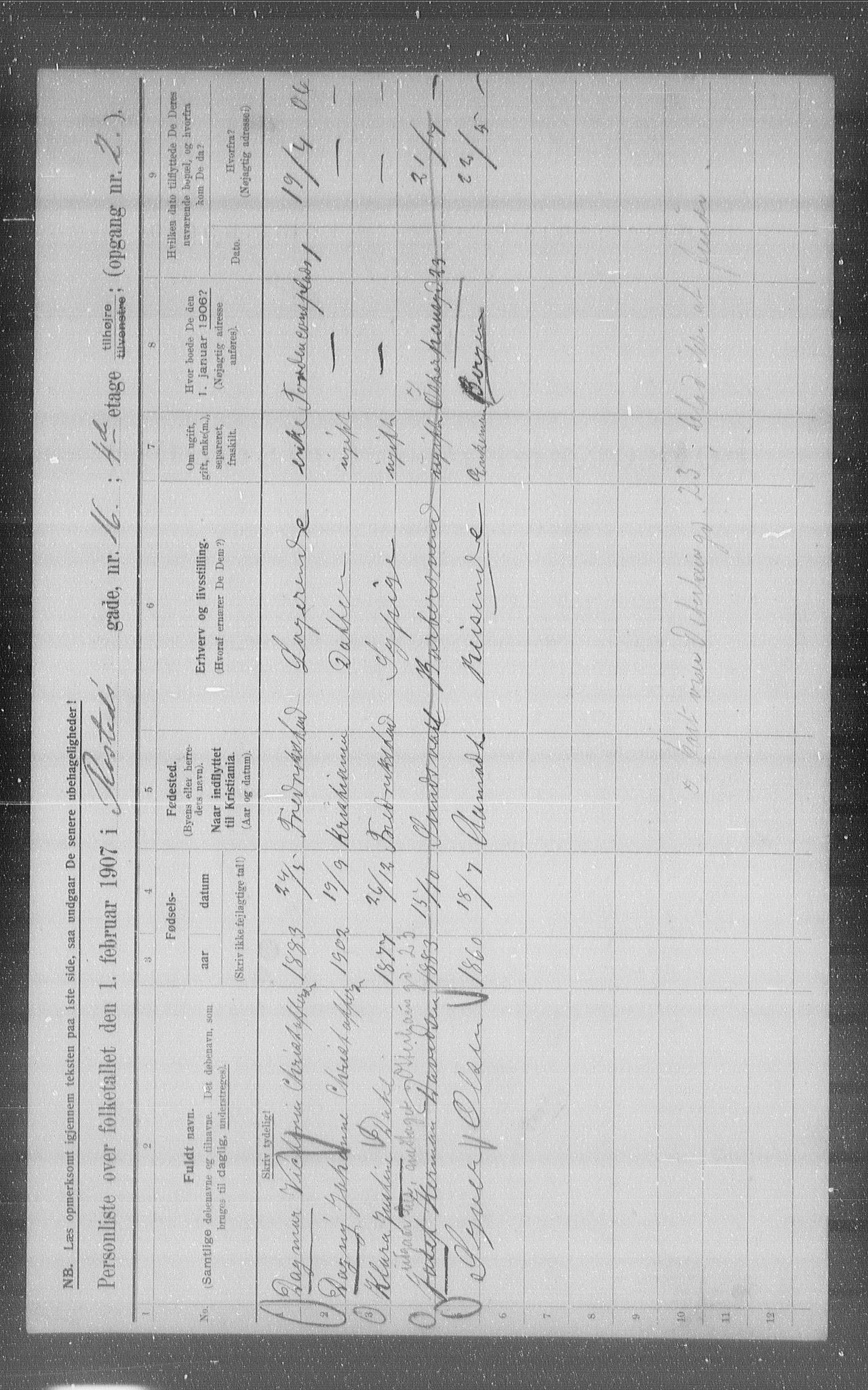 OBA, Municipal Census 1907 for Kristiania, 1907, p. 43167