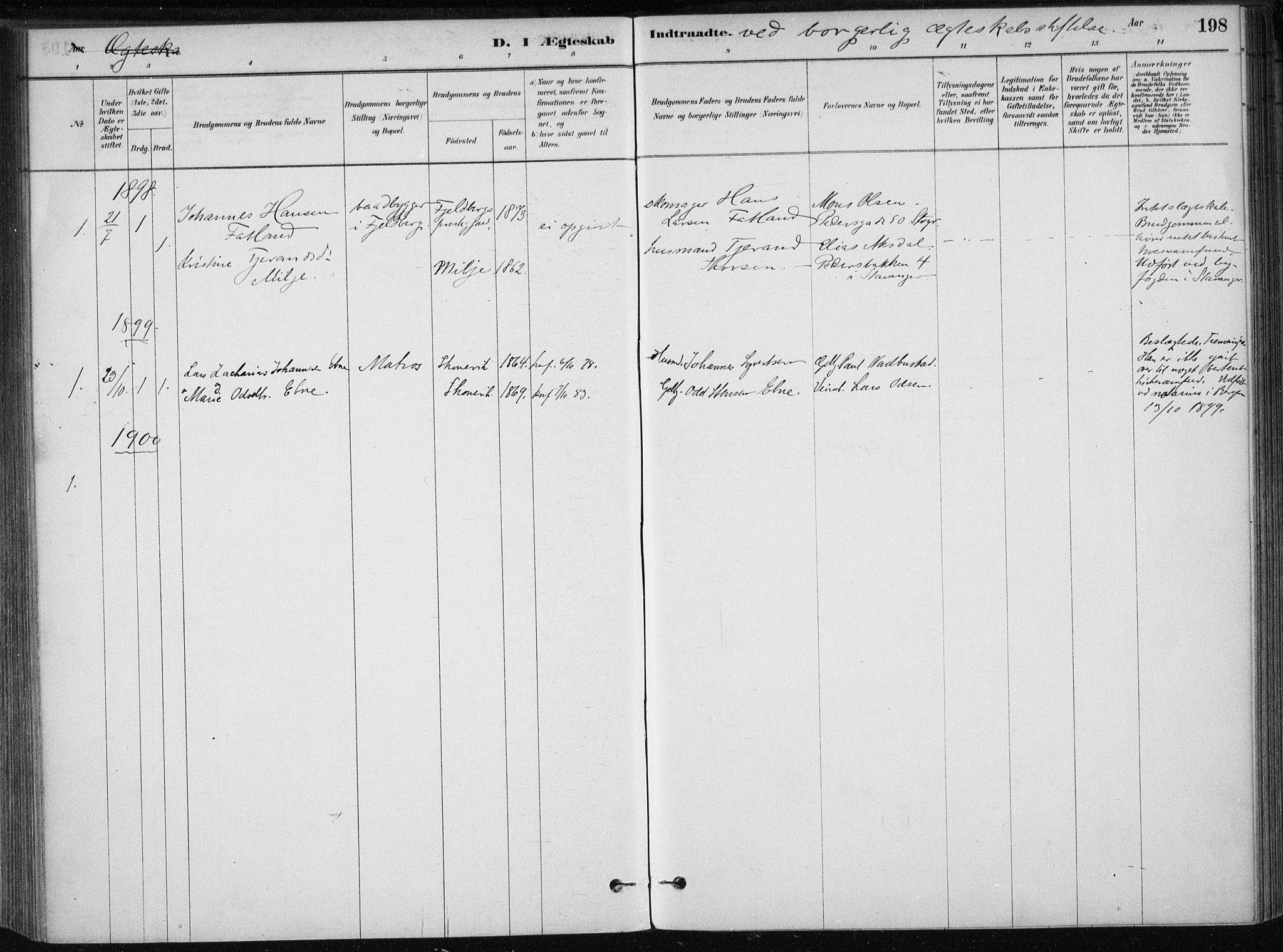 Skånevik sokneprestembete, AV/SAB-A-77801/H/Haa: Parish register (official) no. B 1, 1879-1914, p. 198