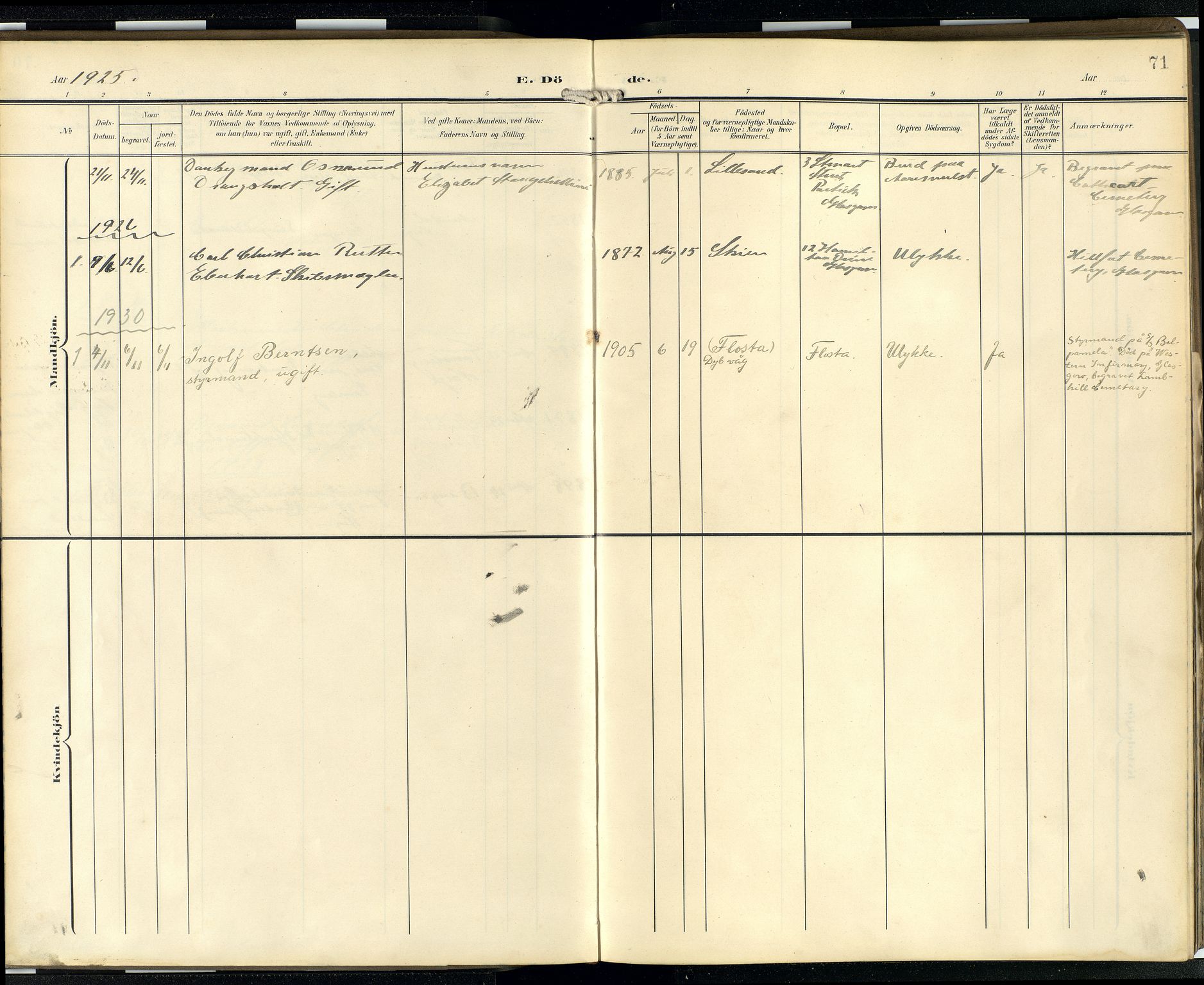 Den norske sjømannsmisjon i utlandet/Skotske havner (Leith, Glasgow), SAB/SAB/PA-0100/H/Ha/Hab/L0001: Parish register (official) no. A 1, 1902-1931, p. 70b-71a