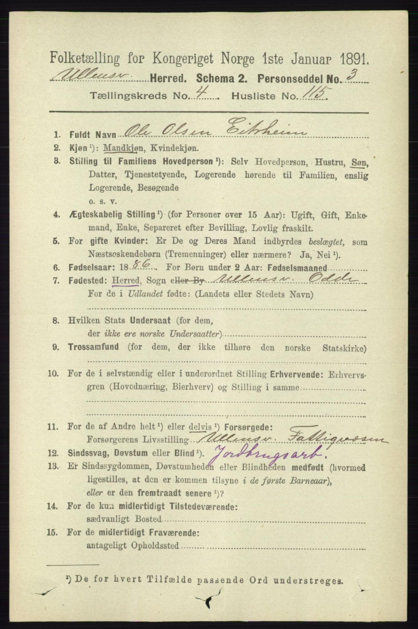 RA, 1891 census for 1230 Ullensvang, 1891, p. 1573