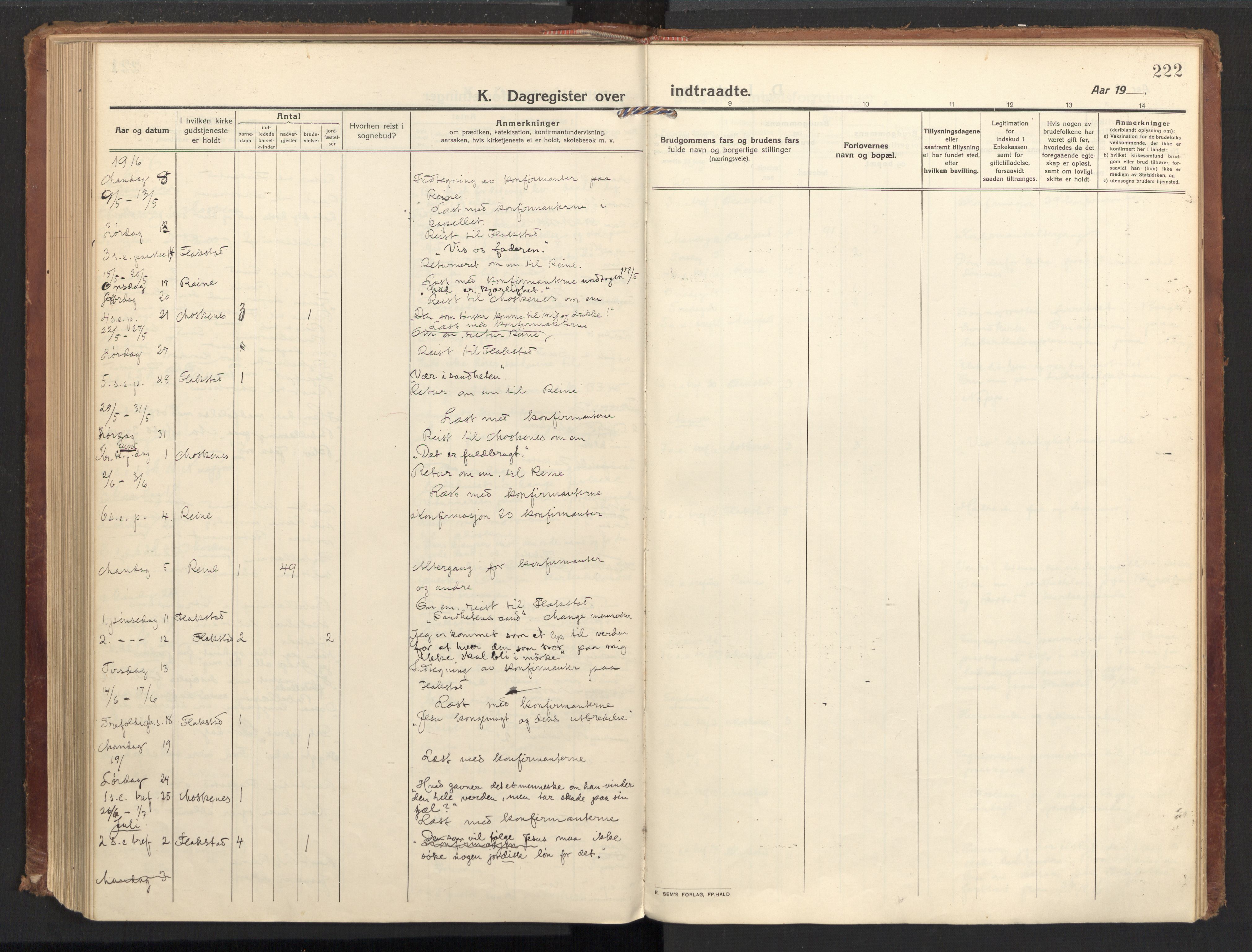 Ministerialprotokoller, klokkerbøker og fødselsregistre - Nordland, AV/SAT-A-1459/885/L1210: Parish register (official) no. 885A10, 1916-1926, p. 222