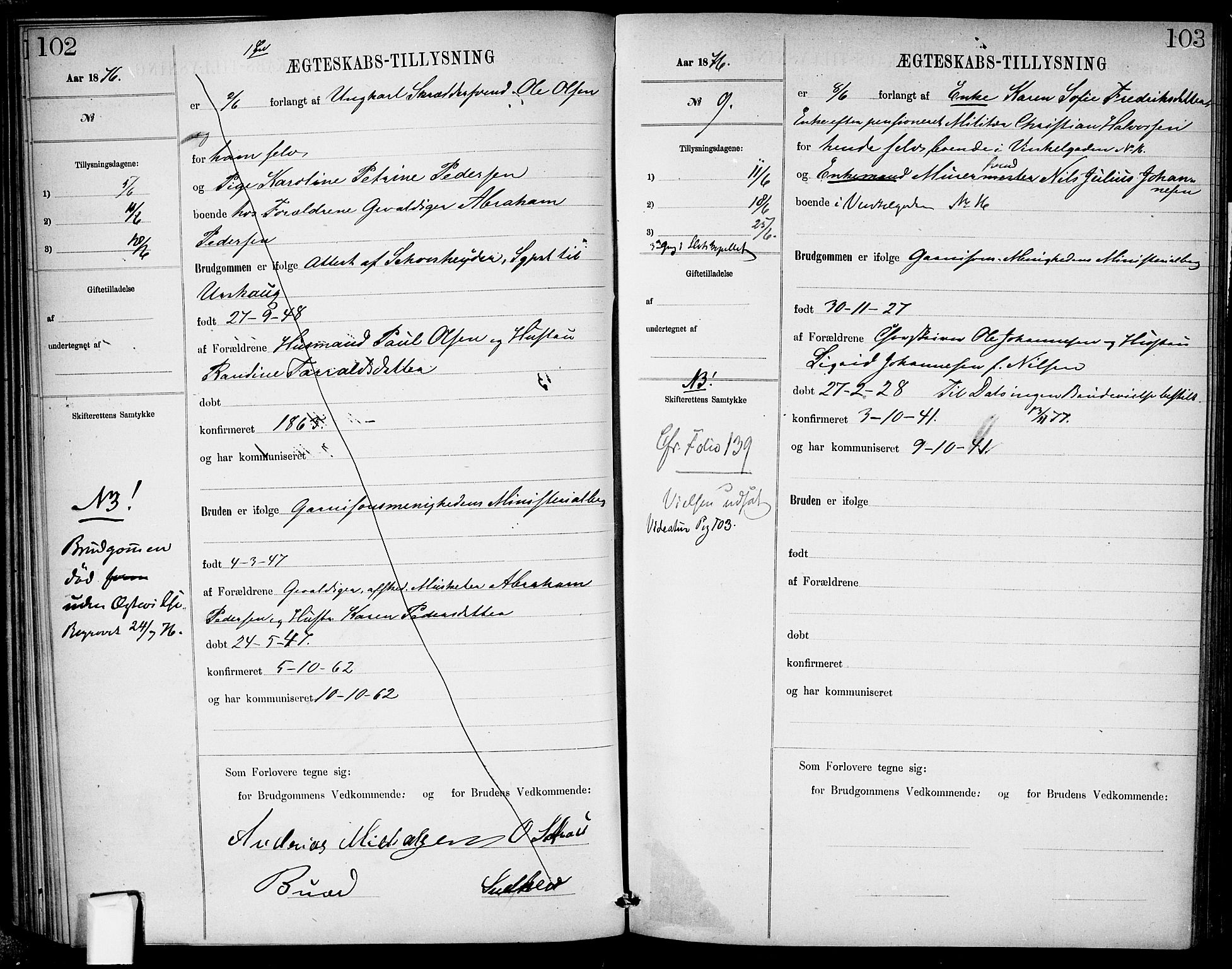 Garnisonsmenigheten Kirkebøker, AV/SAO-A-10846/H/Ha/L0007: Banns register no. I 7, 1872-1893, p. 102-103