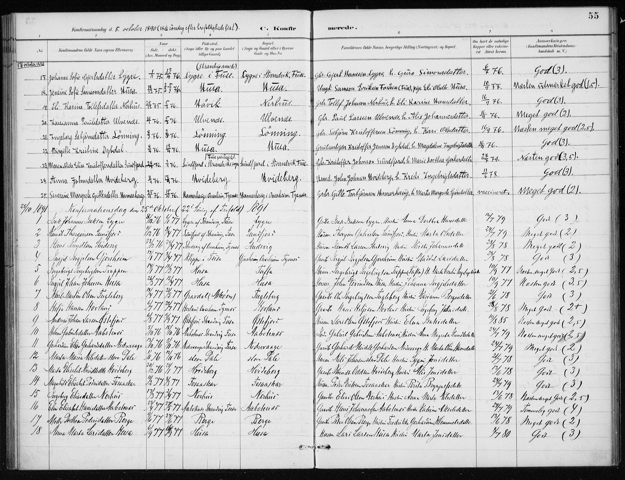 Kvinnherad sokneprestembete, SAB/A-76401/H/Haa: Parish register (official) no. E 1, 1887-1912, p. 55