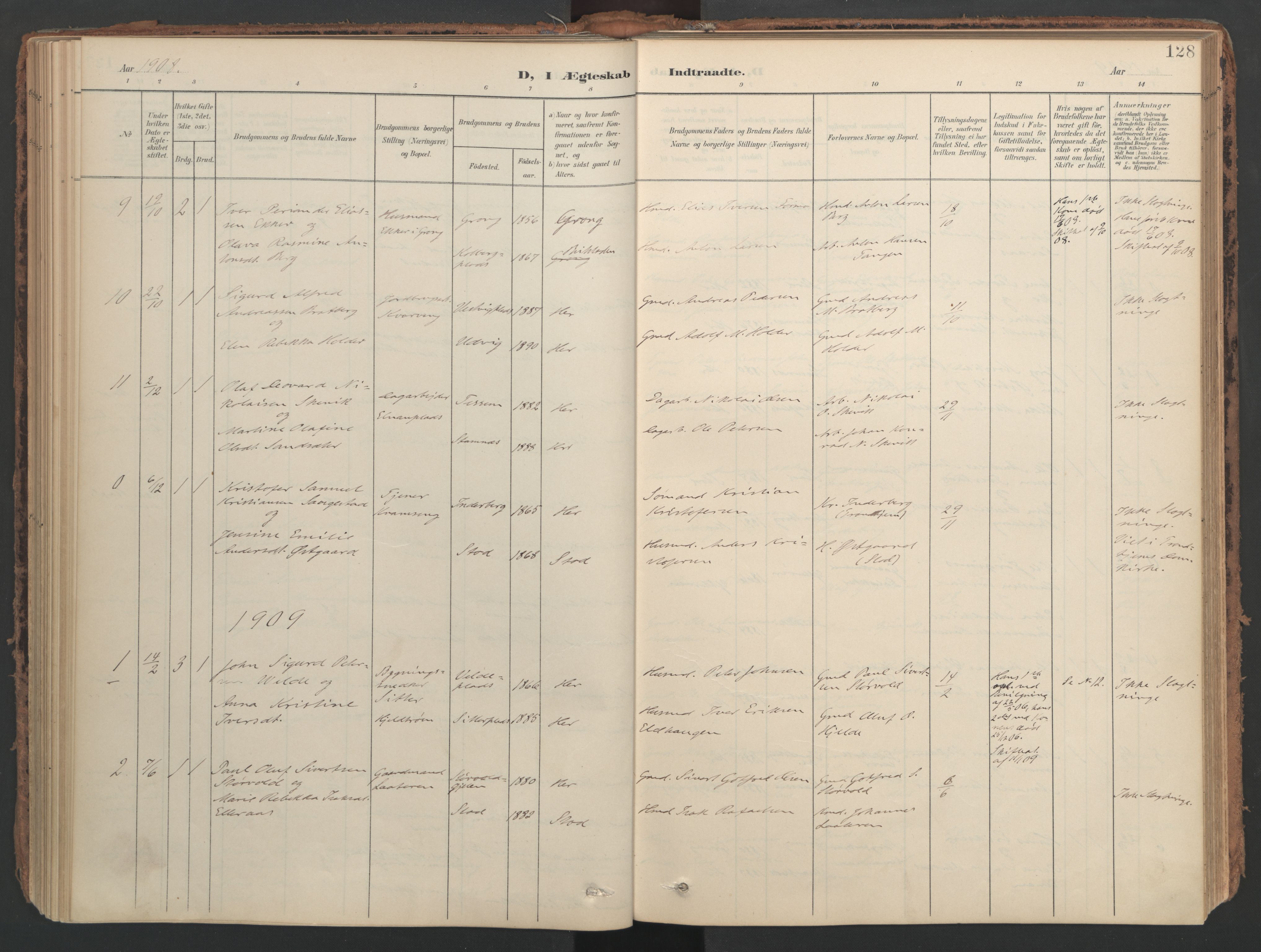 Ministerialprotokoller, klokkerbøker og fødselsregistre - Nord-Trøndelag, AV/SAT-A-1458/741/L0397: Parish register (official) no. 741A11, 1901-1911, p. 128