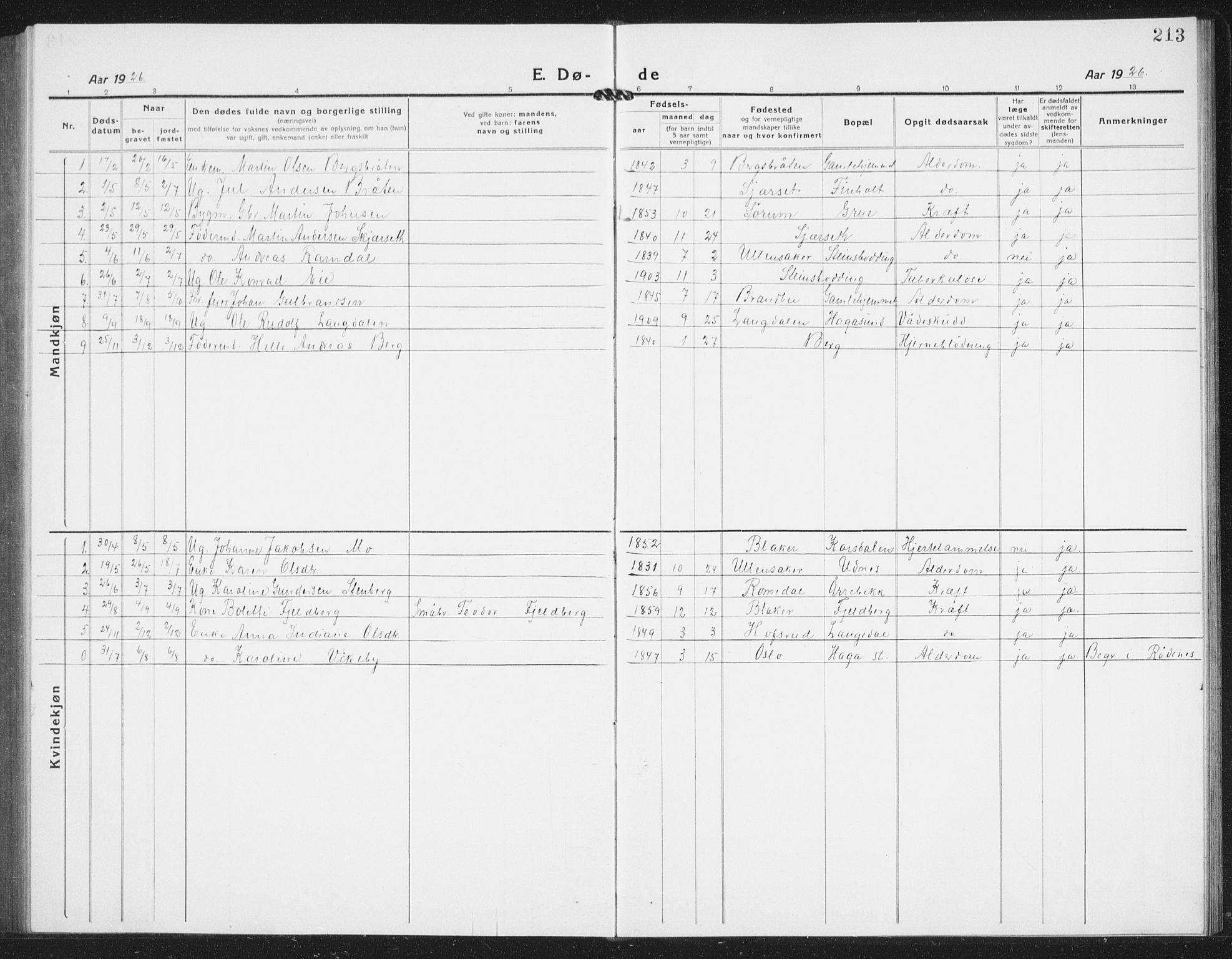 Nes prestekontor Kirkebøker, AV/SAO-A-10410/G/Gb/L0002: Parish register (copy) no. II 2, 1918-1942, p. 213