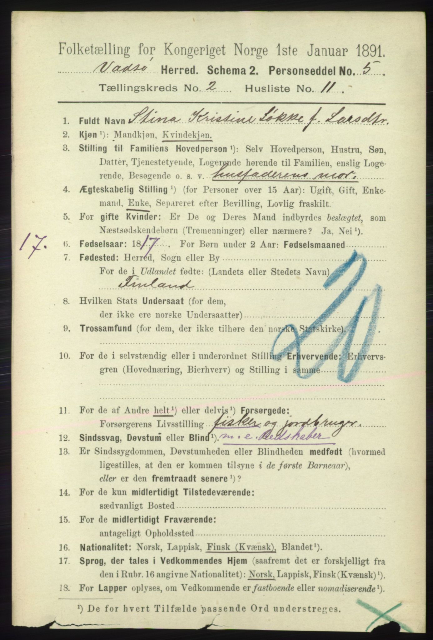 RA, 1891 census for 2029 Vadsø, 1891, p. 502