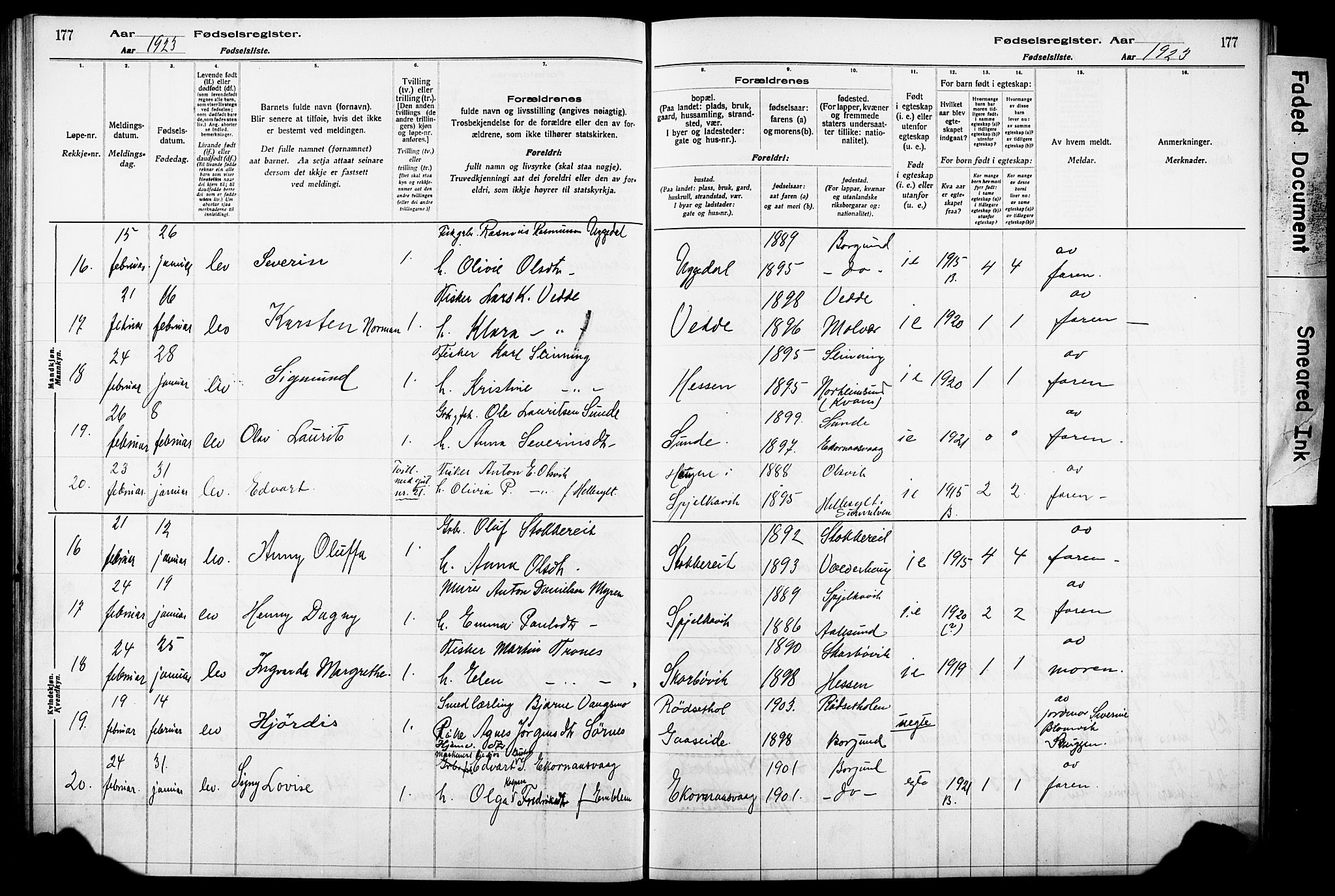 Ministerialprotokoller, klokkerbøker og fødselsregistre - Møre og Romsdal, SAT/A-1454/528/L0442: Birth register no. 528.II.4.1, 1916-1924, p. 177
