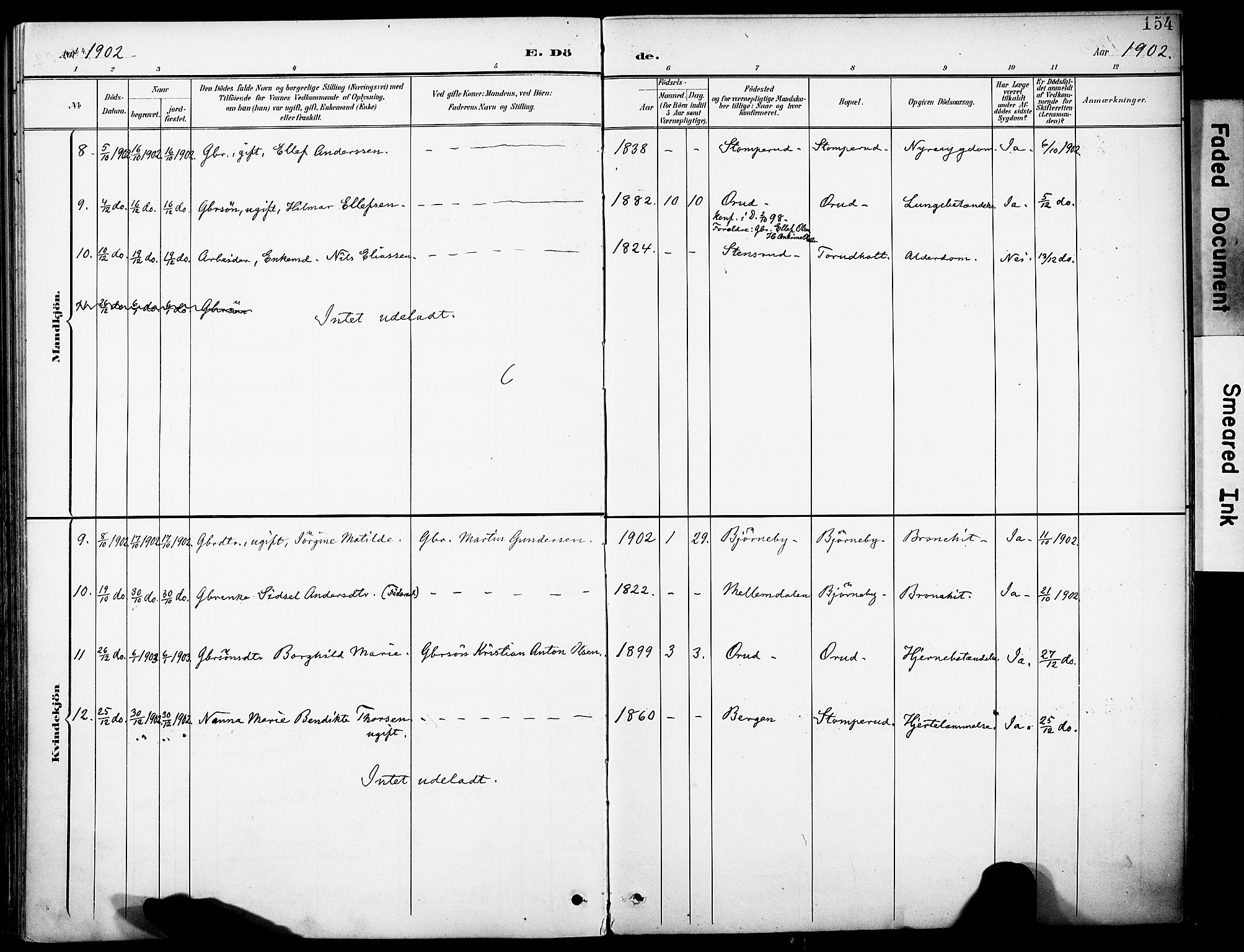 Rakkestad prestekontor Kirkebøker, AV/SAO-A-2008/F/Fb/L0002: Parish register (official) no. II 2, 1900-1920, p. 154