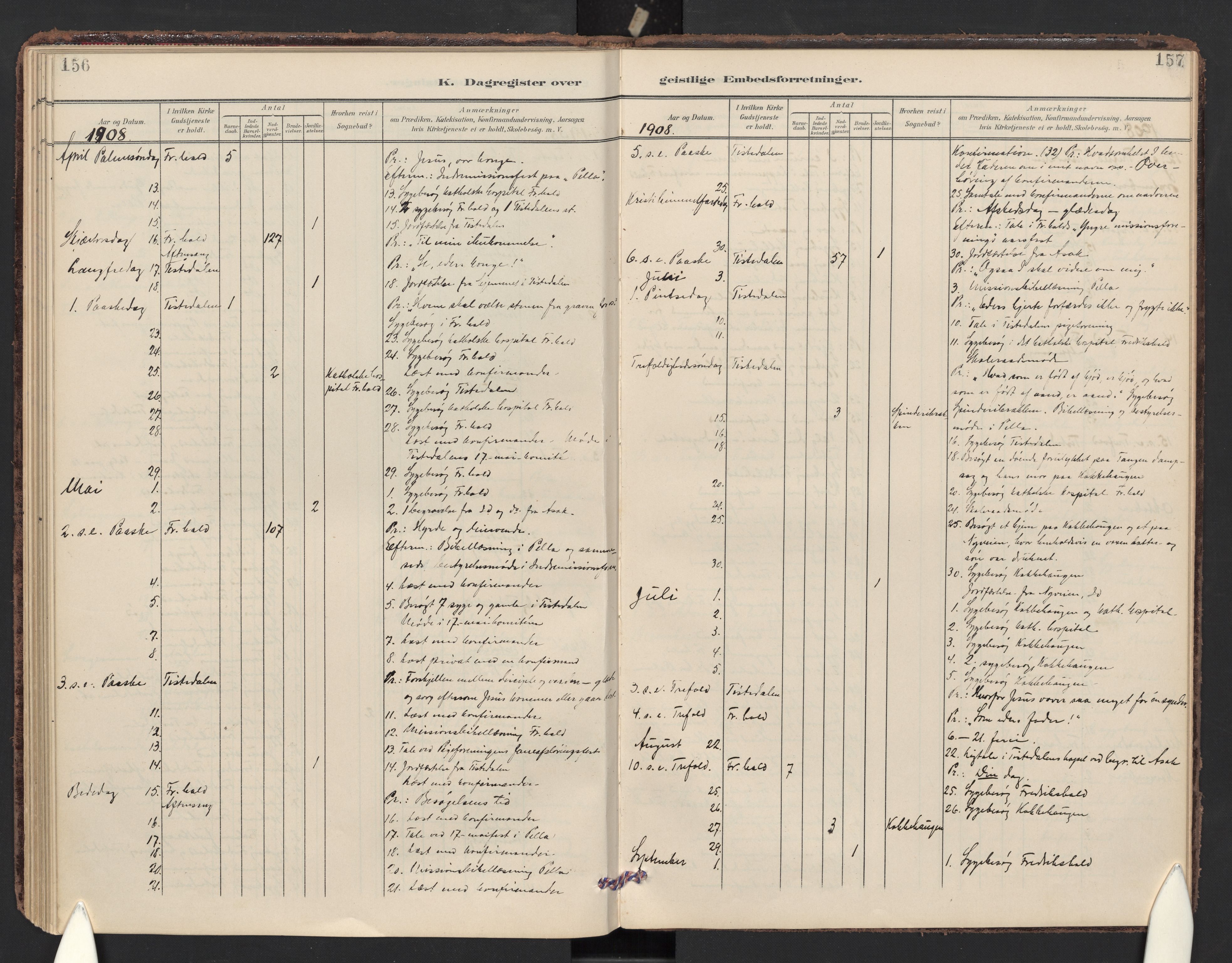 Halden prestekontor Kirkebøker, AV/SAO-A-10909/F/Fc/L0001: Parish register (official) no. III 1, 1902-1908, p. 156-157