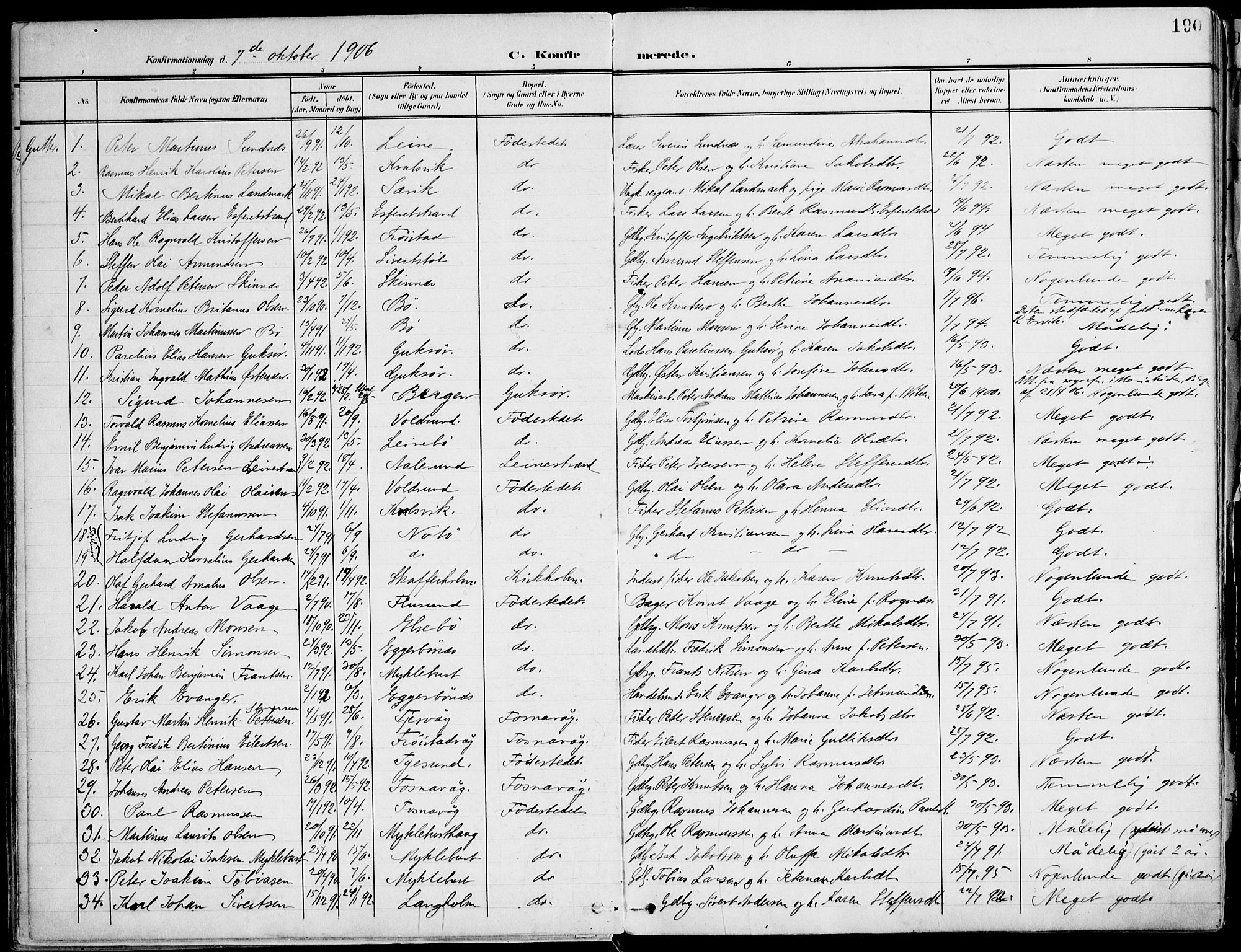 Ministerialprotokoller, klokkerbøker og fødselsregistre - Møre og Romsdal, AV/SAT-A-1454/507/L0075: Parish register (official) no. 507A10, 1901-1920, p. 190